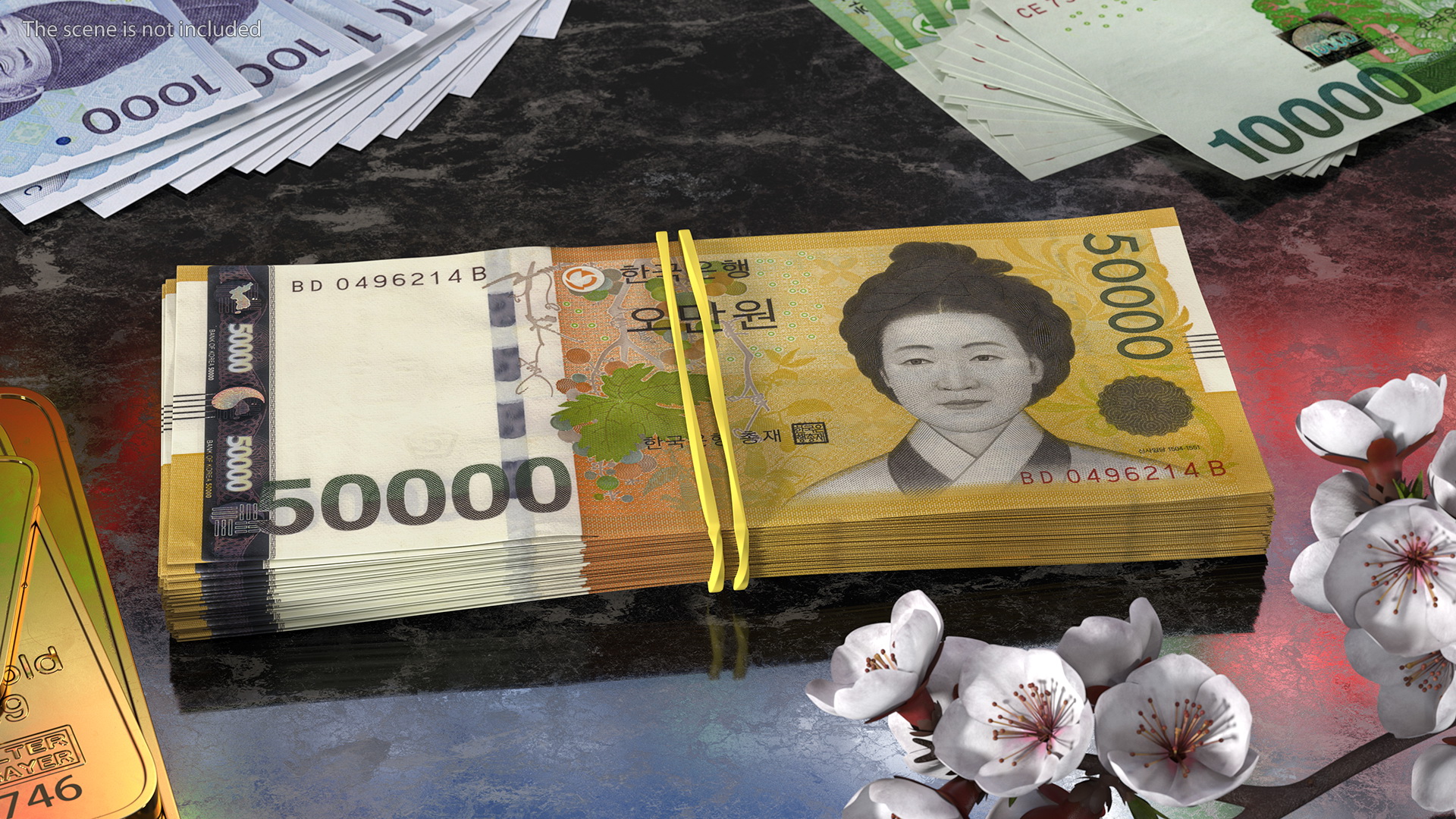 3D Stack of South Korean 50000 Won Banknotes