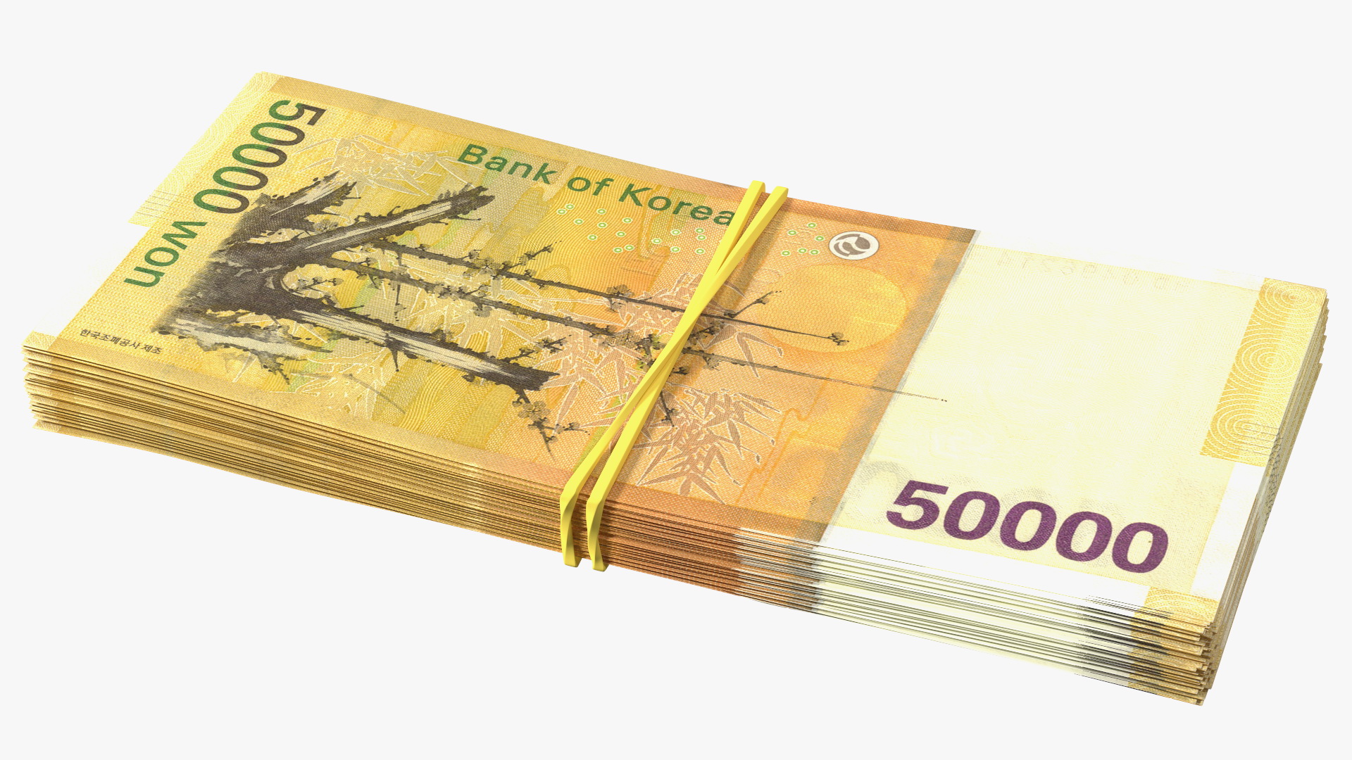 3D Stack of South Korean 50000 Won Banknotes