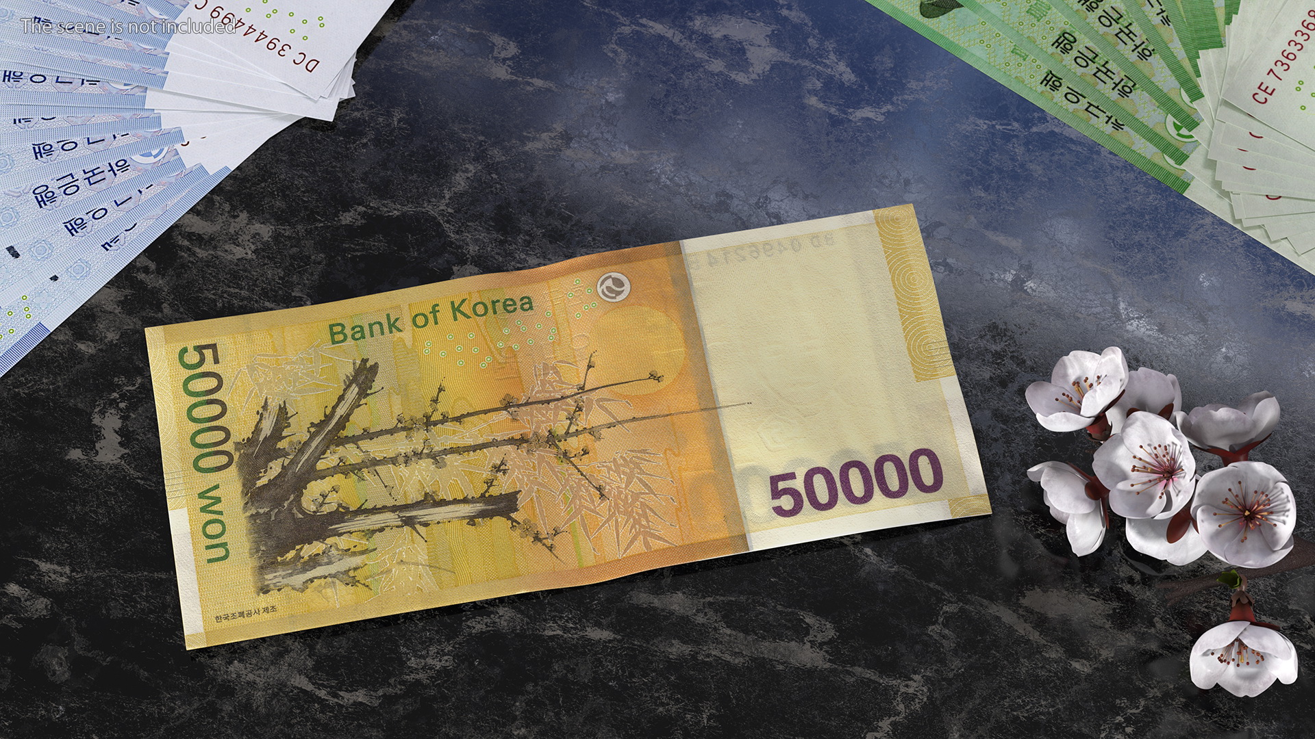 3D Stack of South Korean 50000 Won Banknotes
