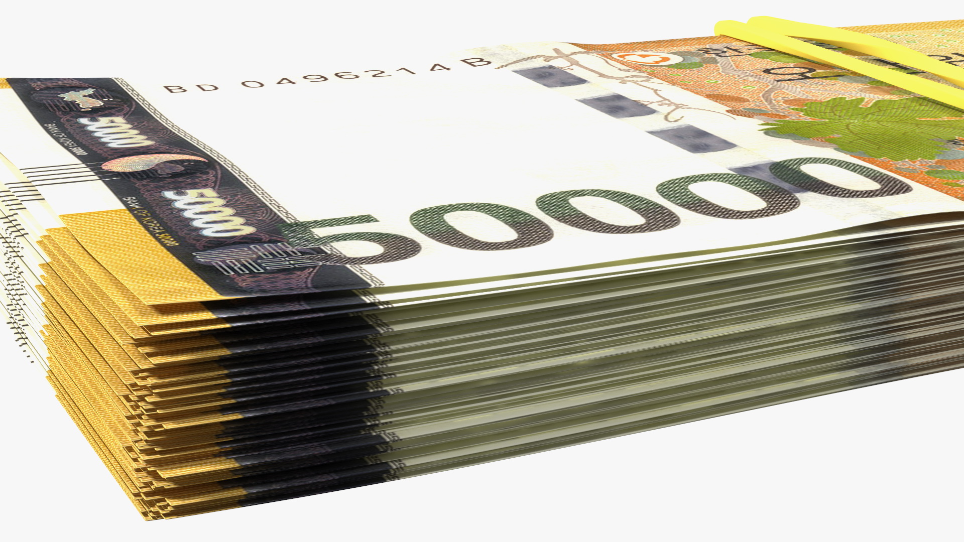 3D Stack of South Korean 50000 Won Banknotes