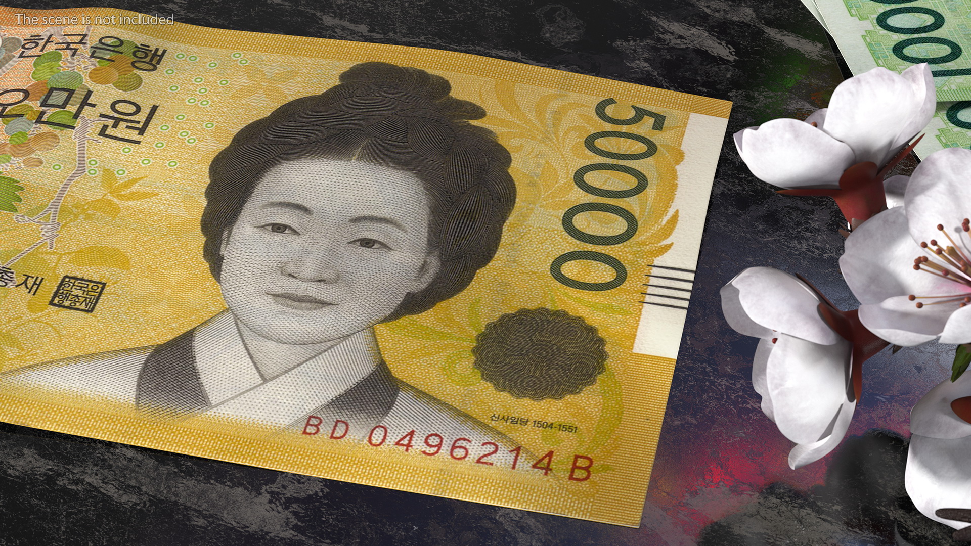 3D Stack of South Korean 50000 Won Banknotes