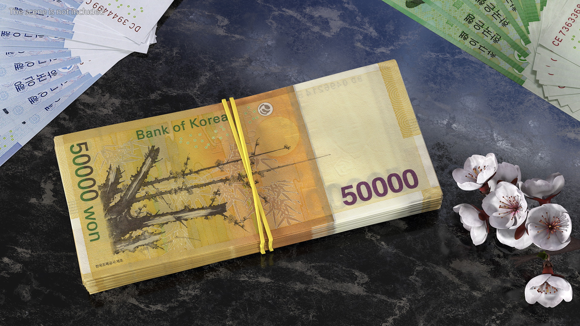 3D Stack of South Korean 50000 Won Banknotes