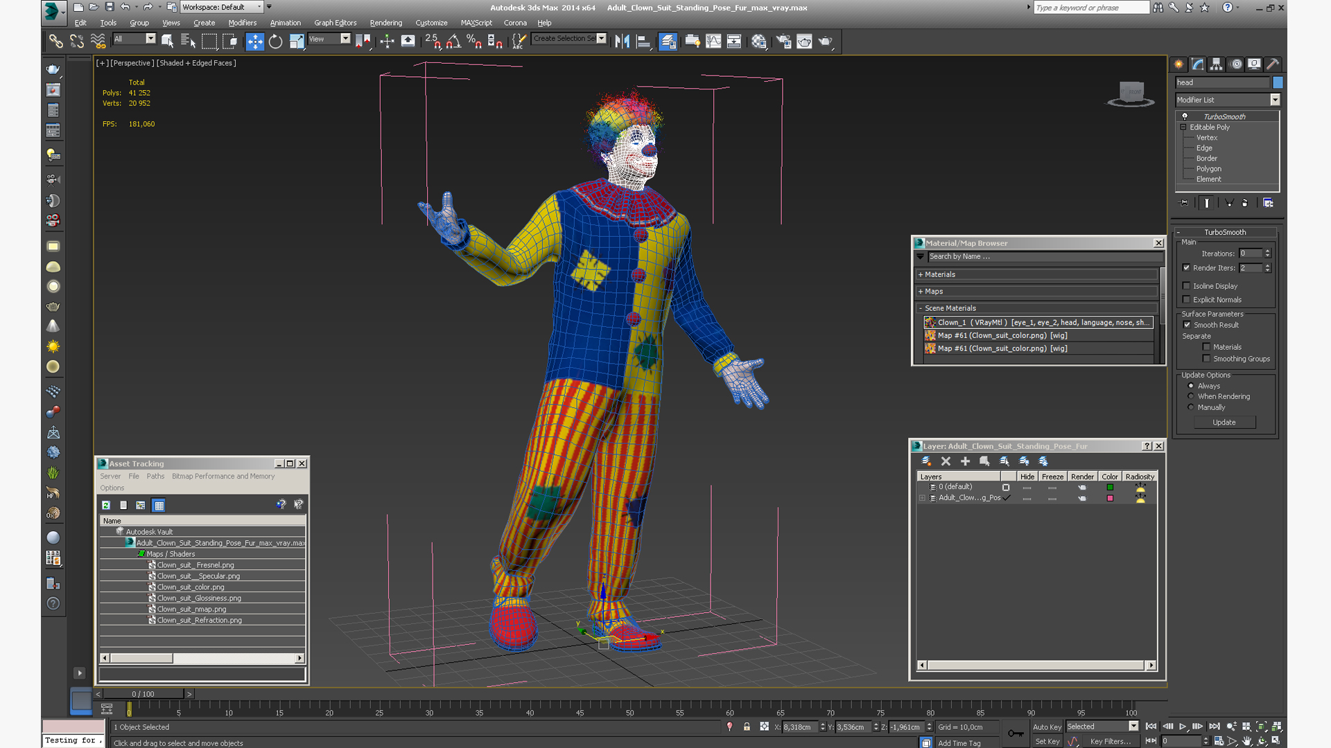 Adult Clown Suit Standing Pose Fur 3D model