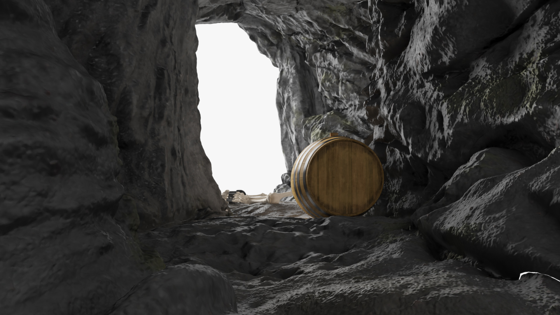 Pirate Treasure Cave with Skeleton and Chest 3D model