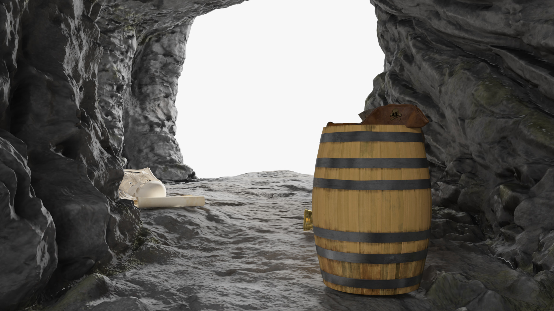 Pirate Treasure Cave with Skeleton and Chest 3D model