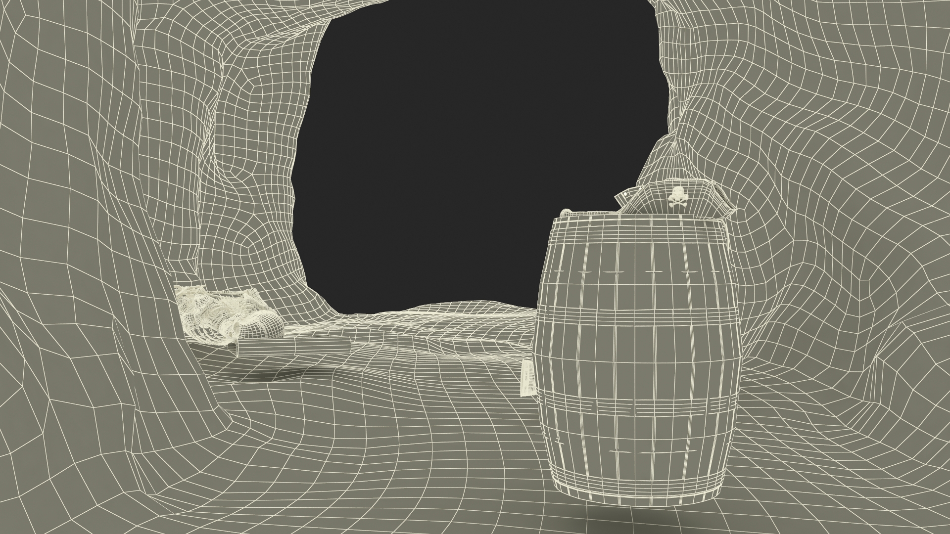 Pirate Treasure Cave with Skeleton and Chest 3D model