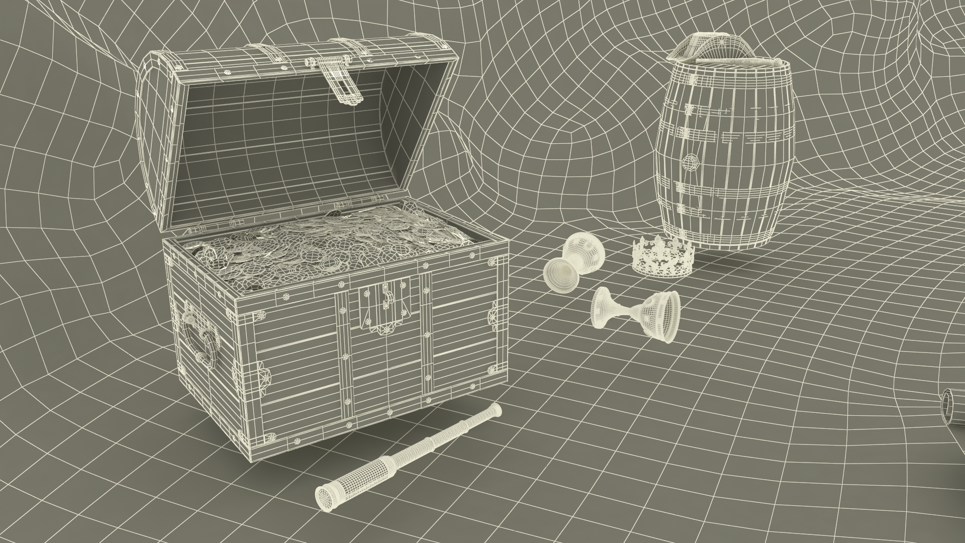 Pirate Treasure Cave with Skeleton and Chest 3D model