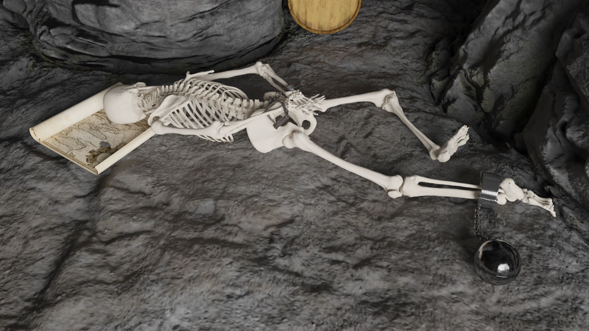 Pirate Treasure Cave with Skeleton and Chest 3D model