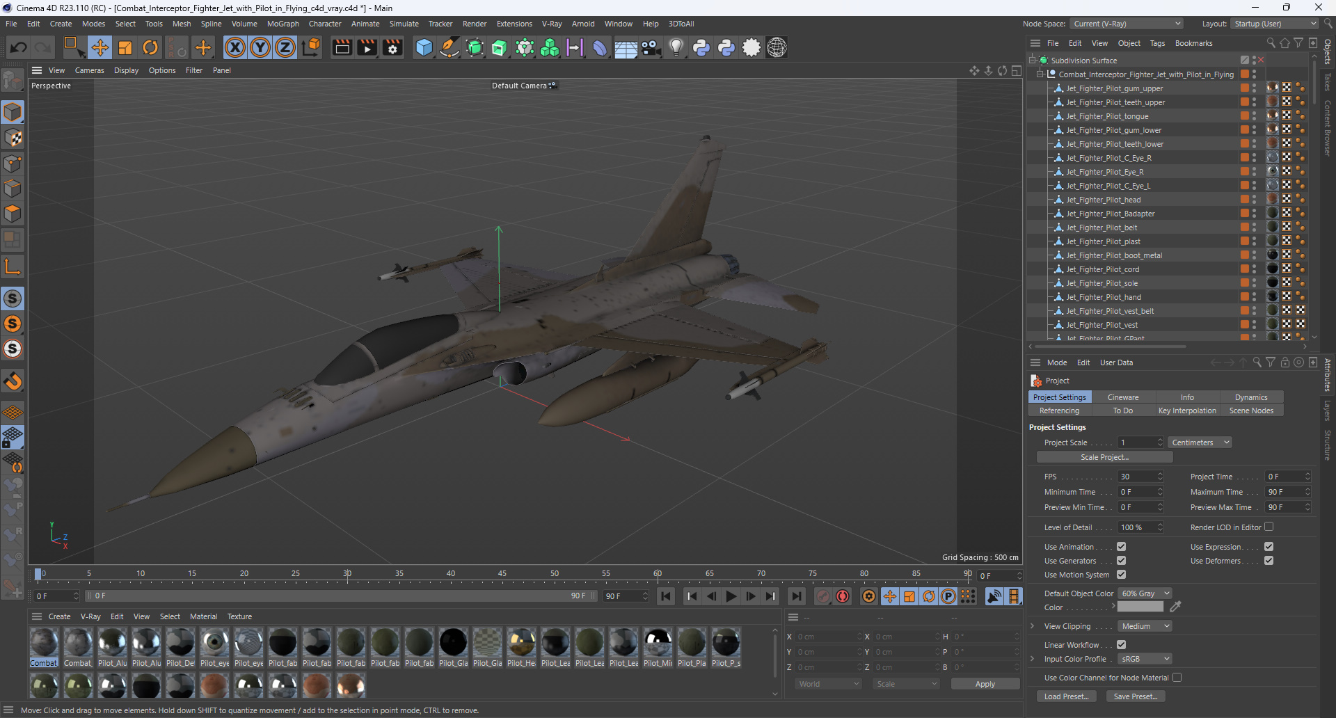 3D Combat Interceptor Fighter Jet with Pilot Flying model