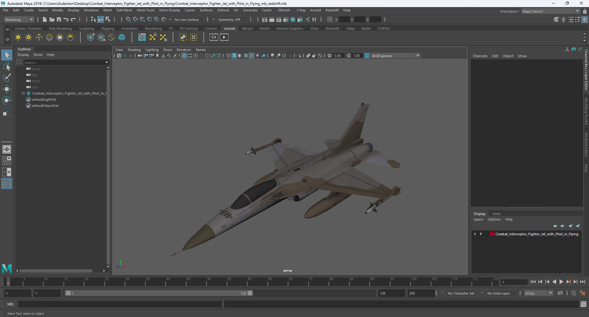 3D Combat Interceptor Fighter Jet with Pilot Flying model