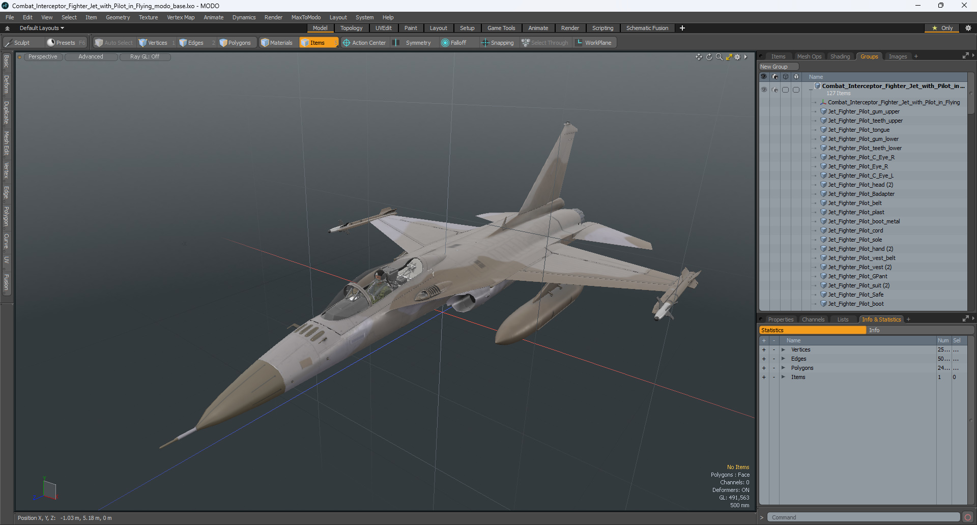 3D Combat Interceptor Fighter Jet with Pilot Flying model