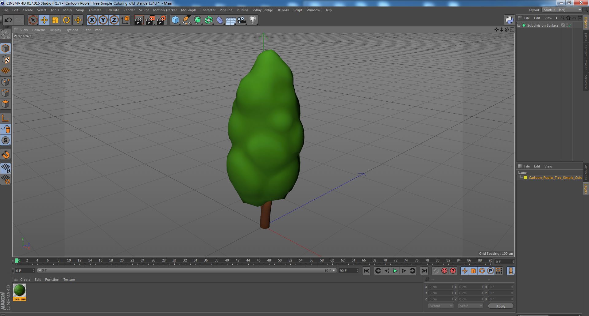 3D model Cartoon Poplar Tree Simple Coloring