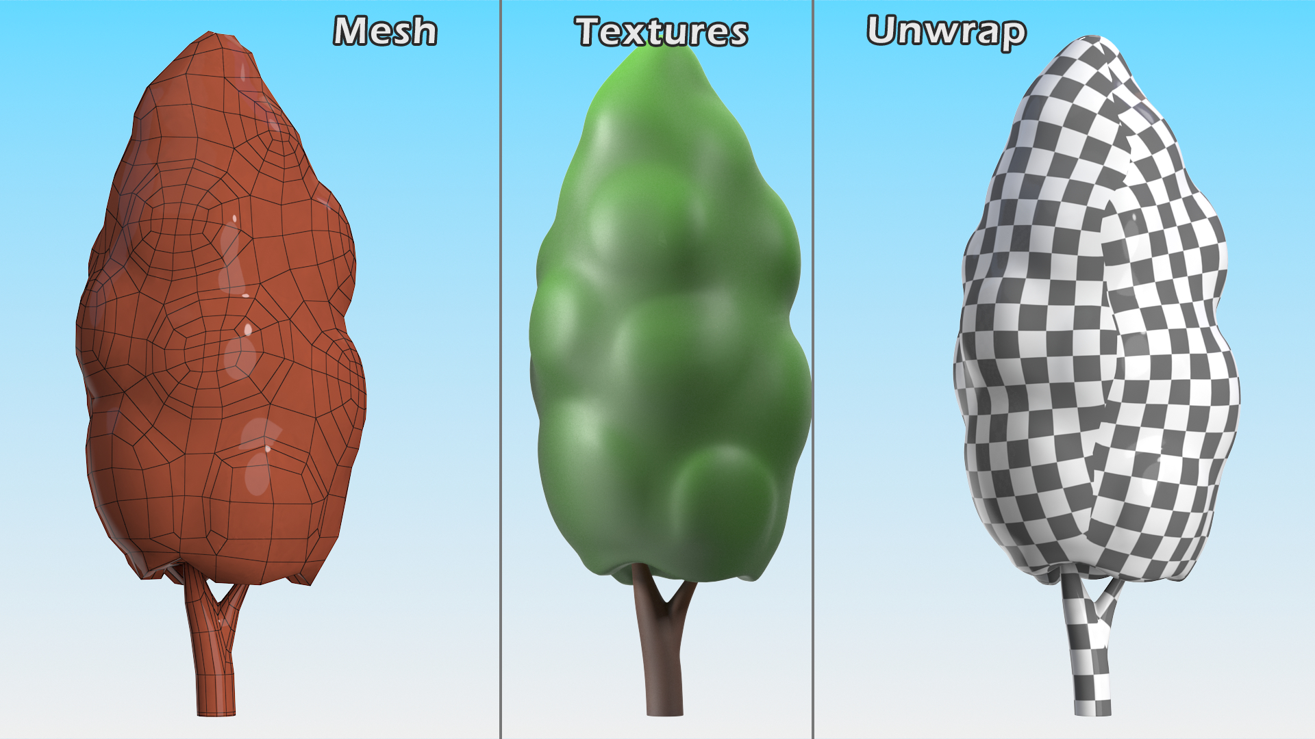 3D model Cartoon Poplar Tree Simple Coloring