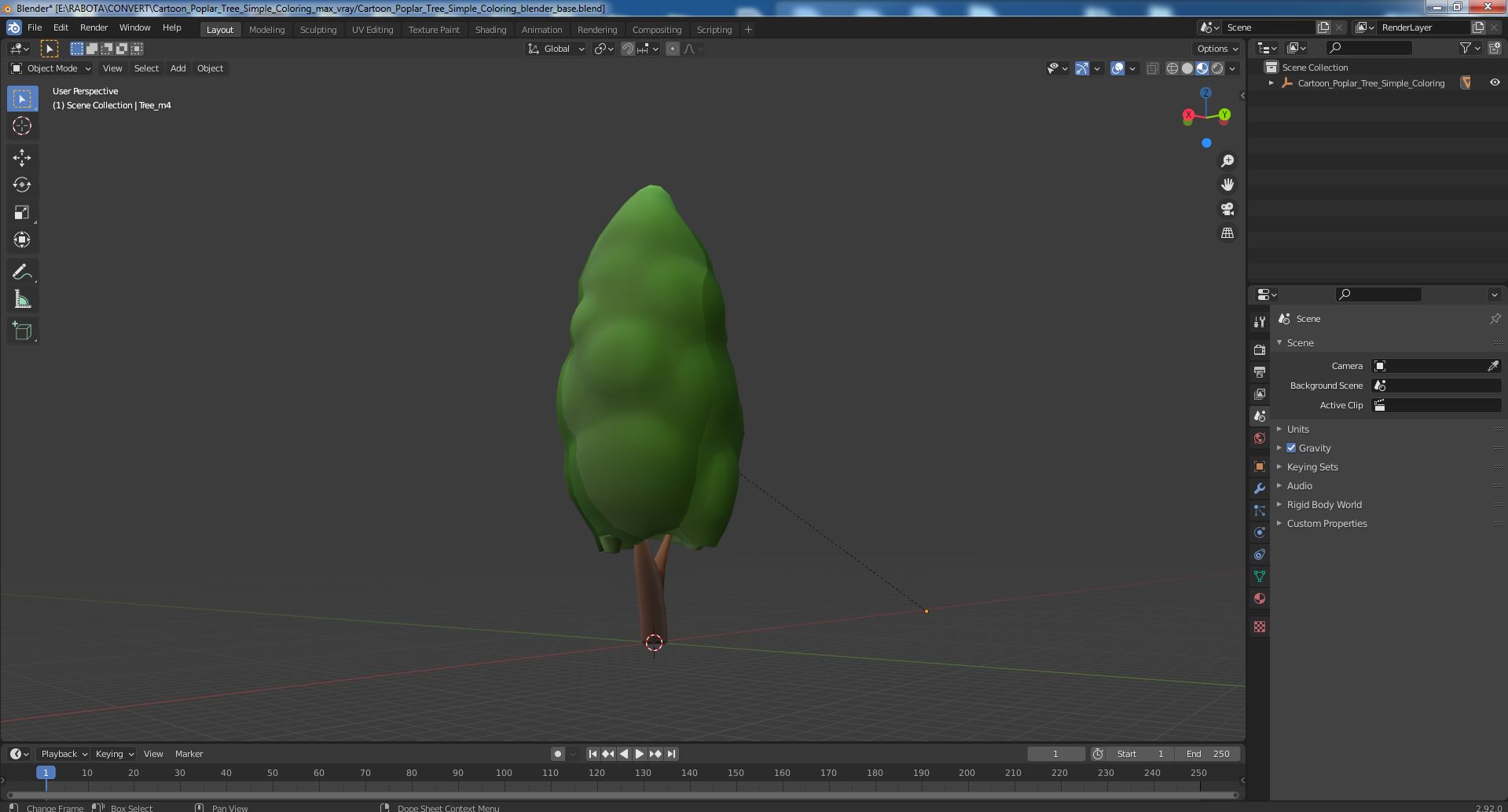 3D model Cartoon Poplar Tree Simple Coloring
