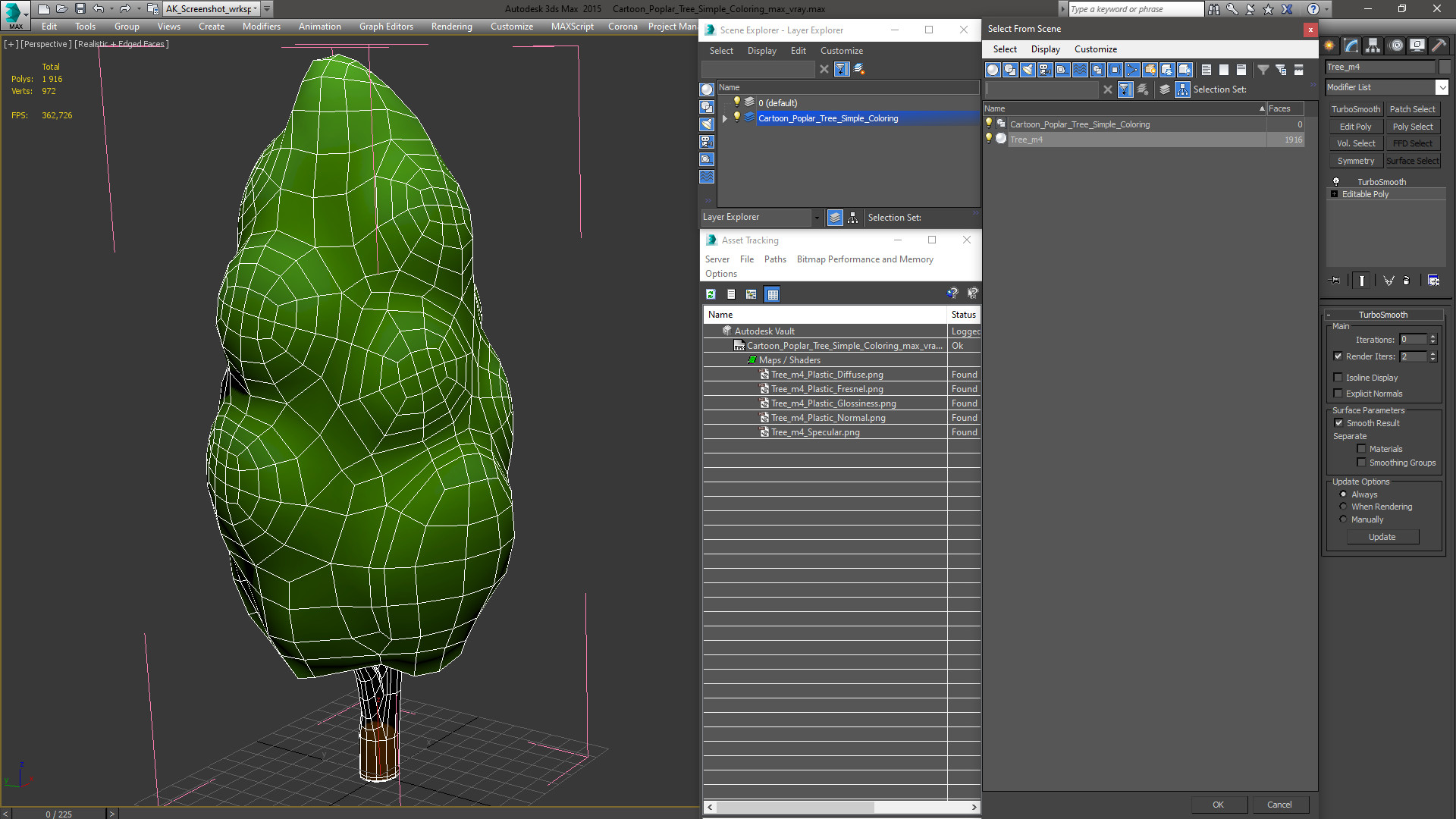 3D model Cartoon Poplar Tree Simple Coloring