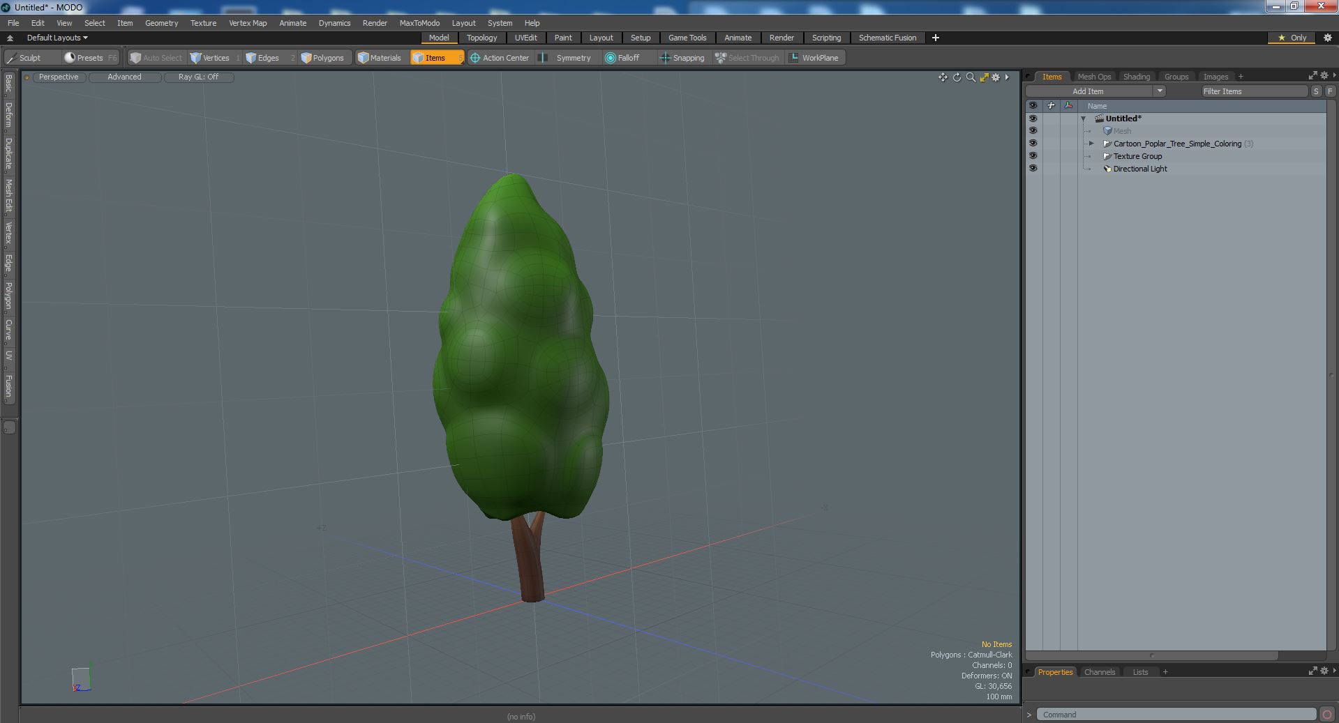 3D model Cartoon Poplar Tree Simple Coloring
