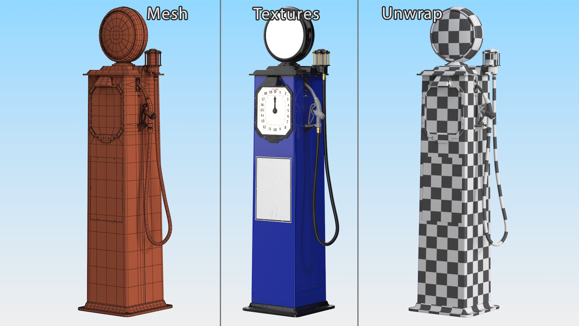 Clock Face Gasoline Pump Blue 3D model