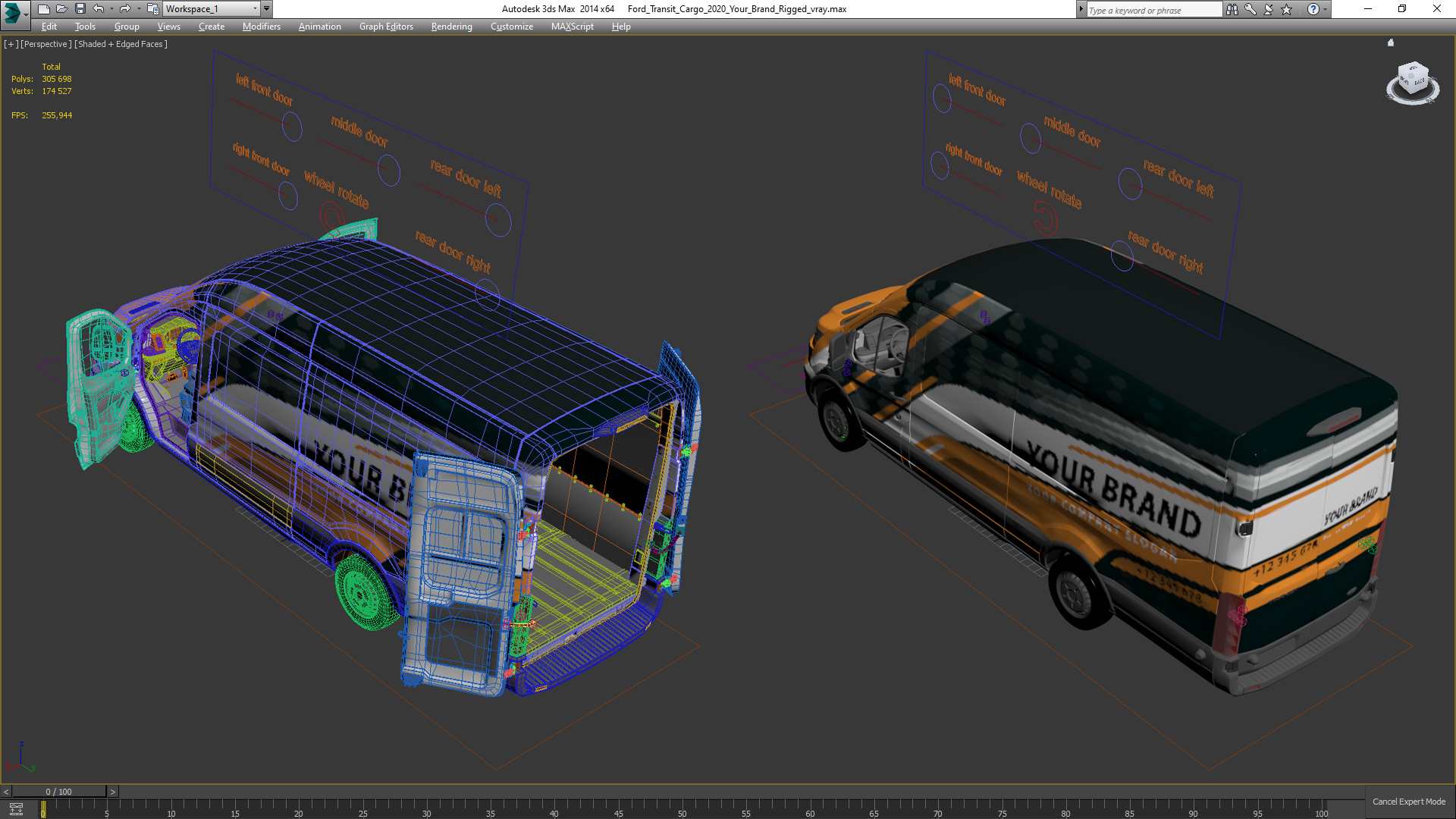 3D Ford Transit Cargo 2020 Your Brand Rigged