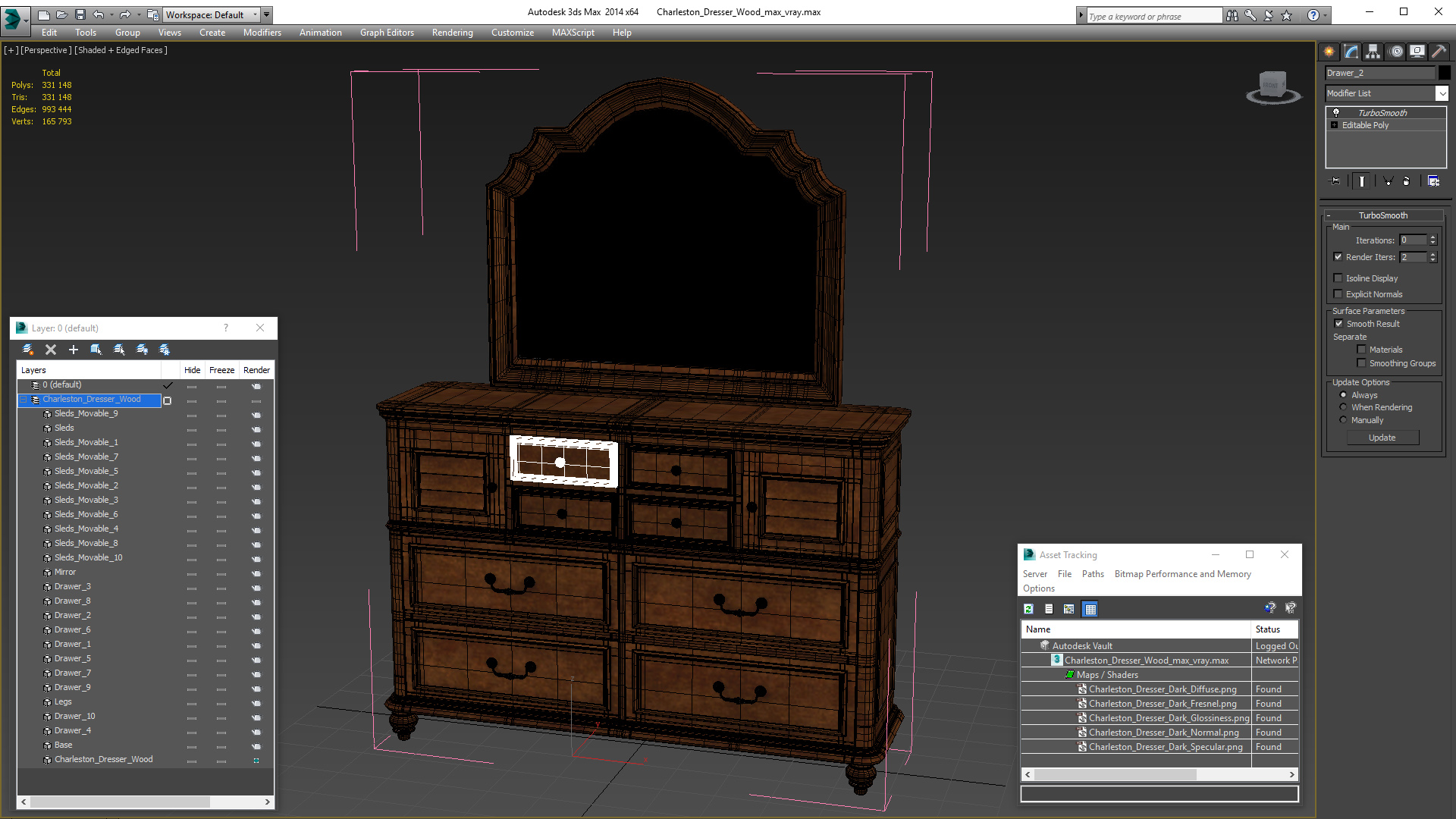 3D Charleston Dresser Wood model