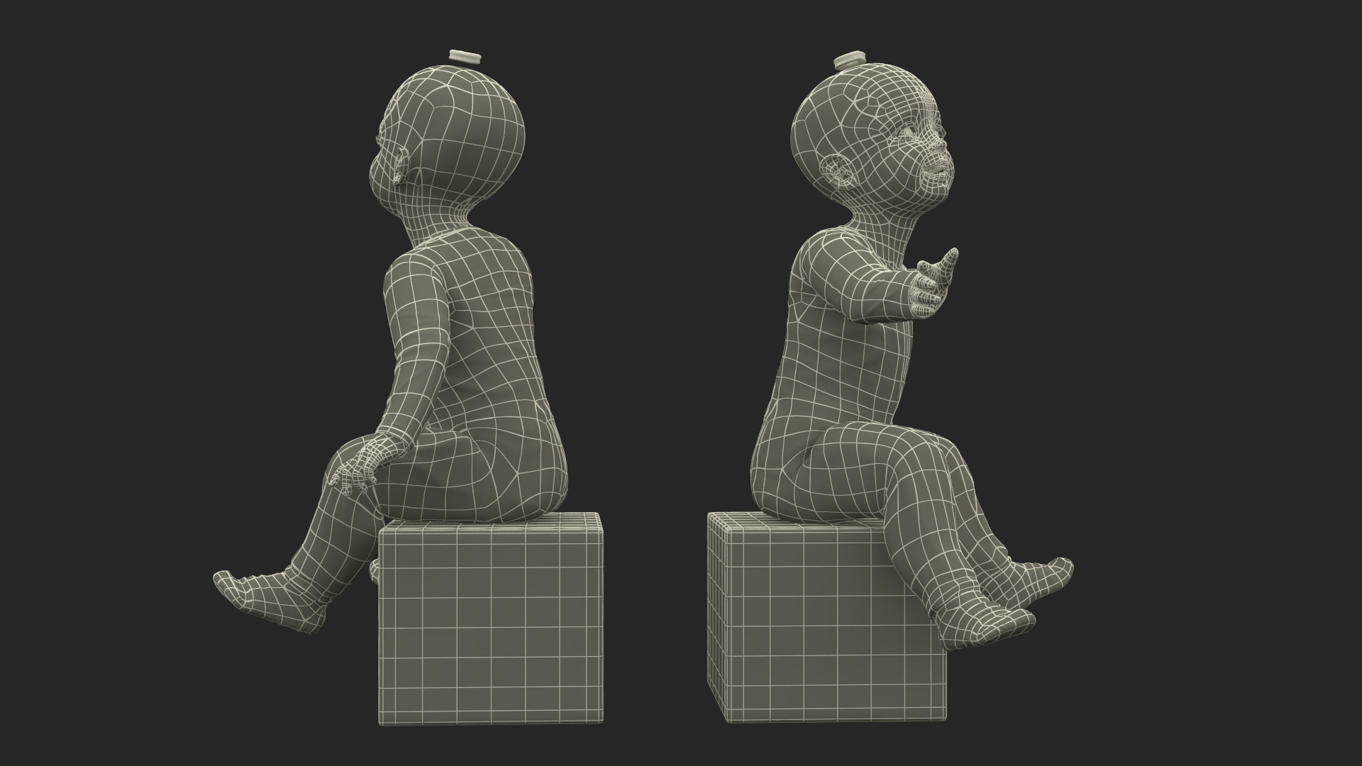 3D Baby Girl Wearing Full Bodysuit Sitting Fur model