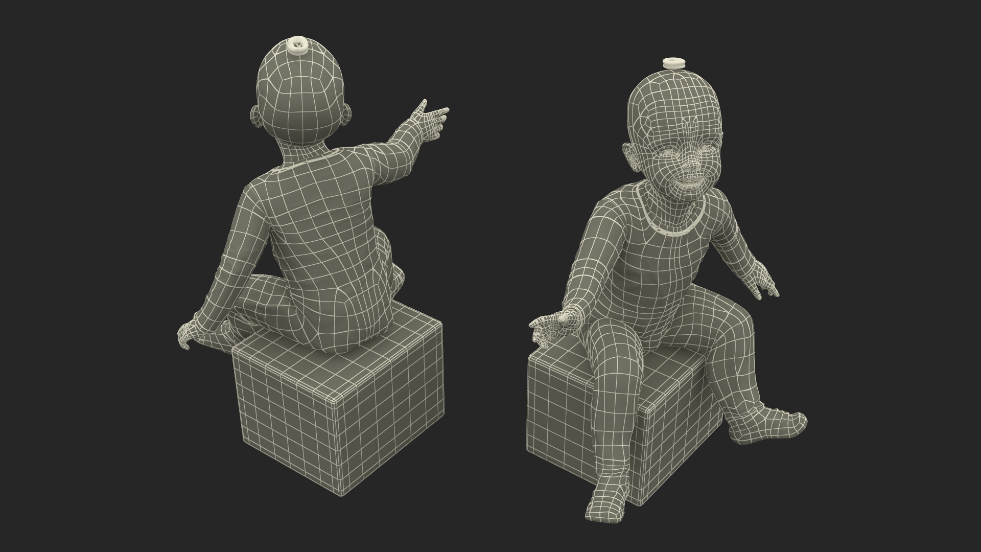 3D Baby Girl Wearing Full Bodysuit Sitting Fur model