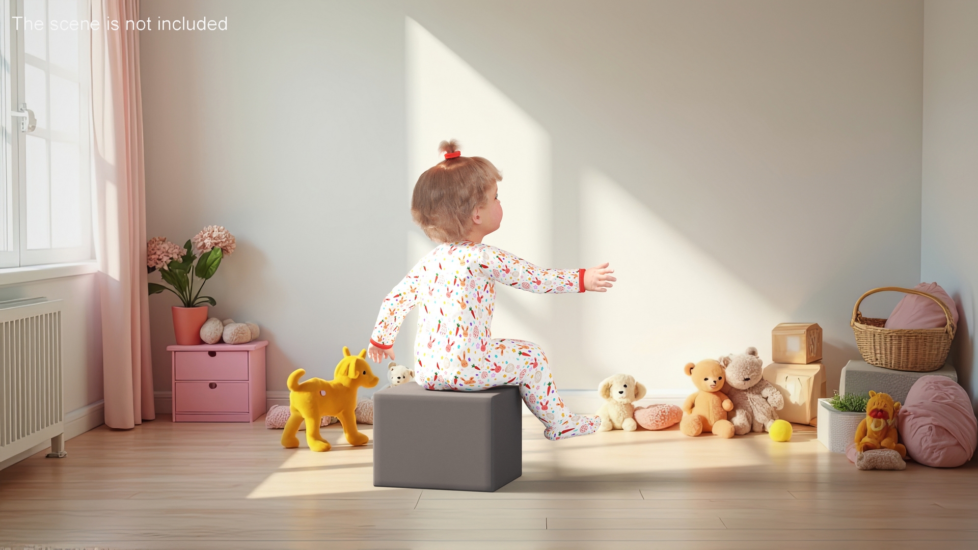 3D Baby Girl Wearing Full Bodysuit Sitting Fur model