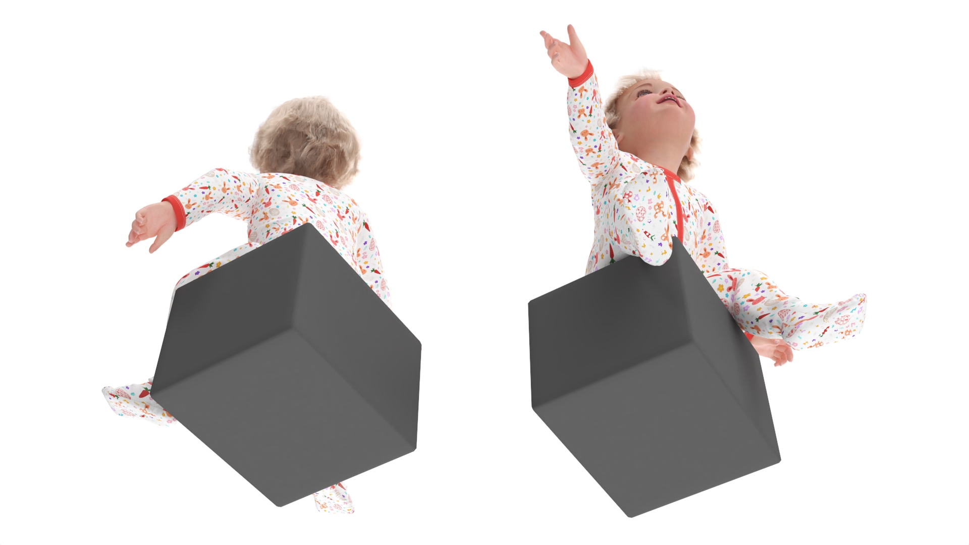 3D Baby Girl Wearing Full Bodysuit Sitting Fur model