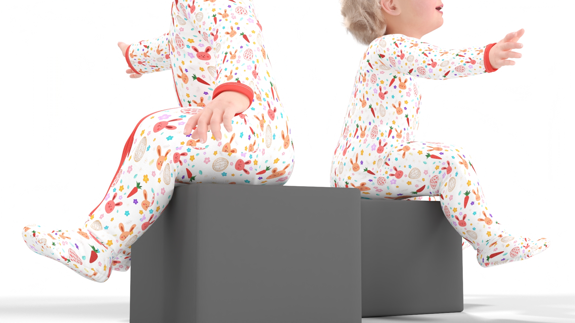 3D Baby Girl Wearing Full Bodysuit Sitting Fur model