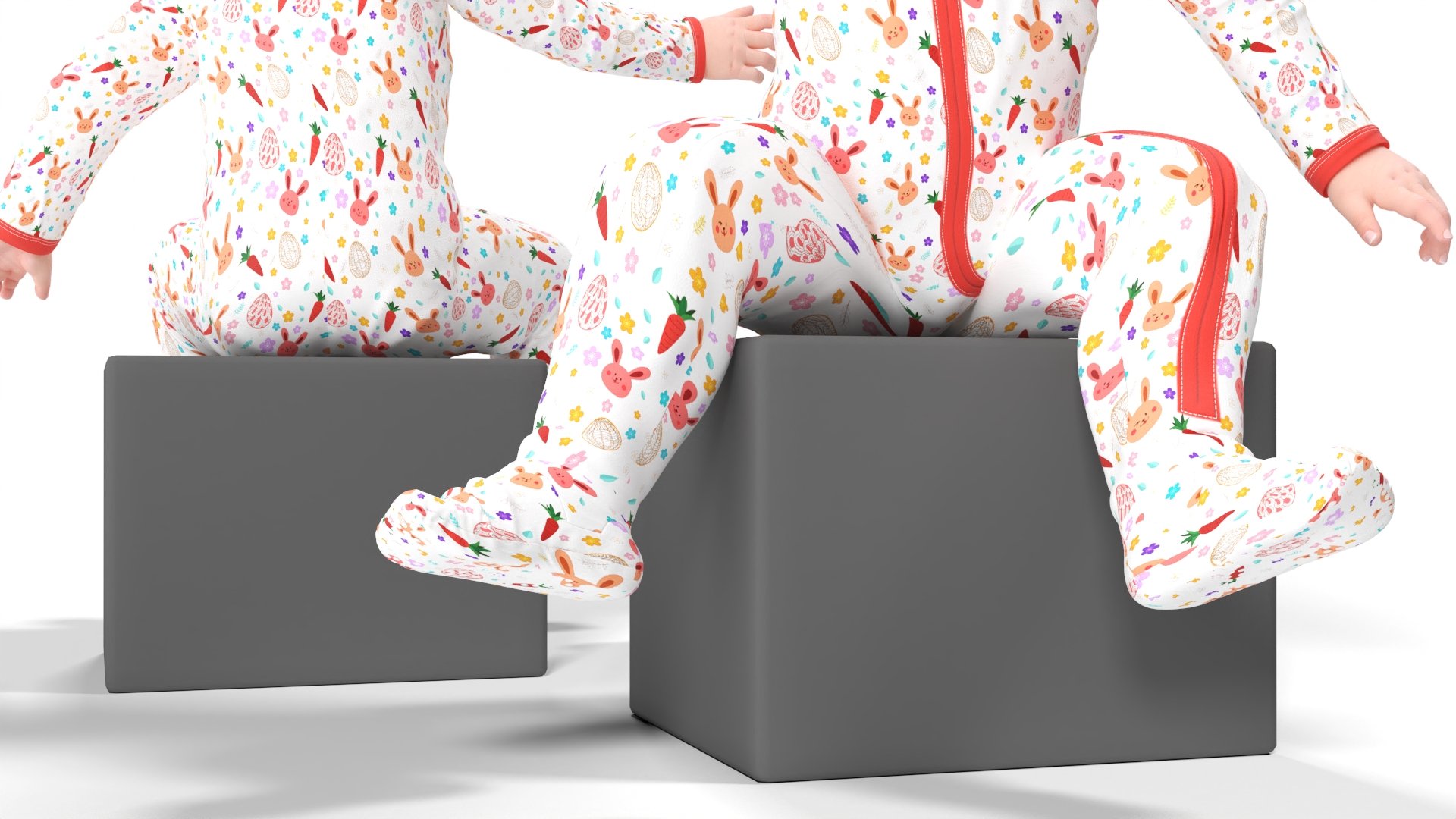 3D Baby Girl Wearing Full Bodysuit Sitting Fur model