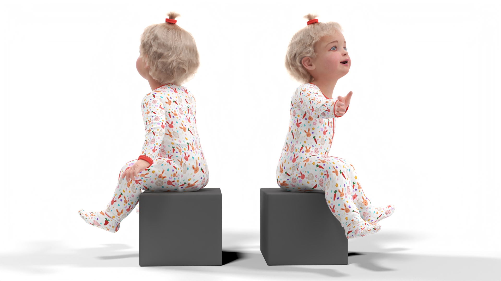 3D Baby Girl Wearing Full Bodysuit Sitting Fur model