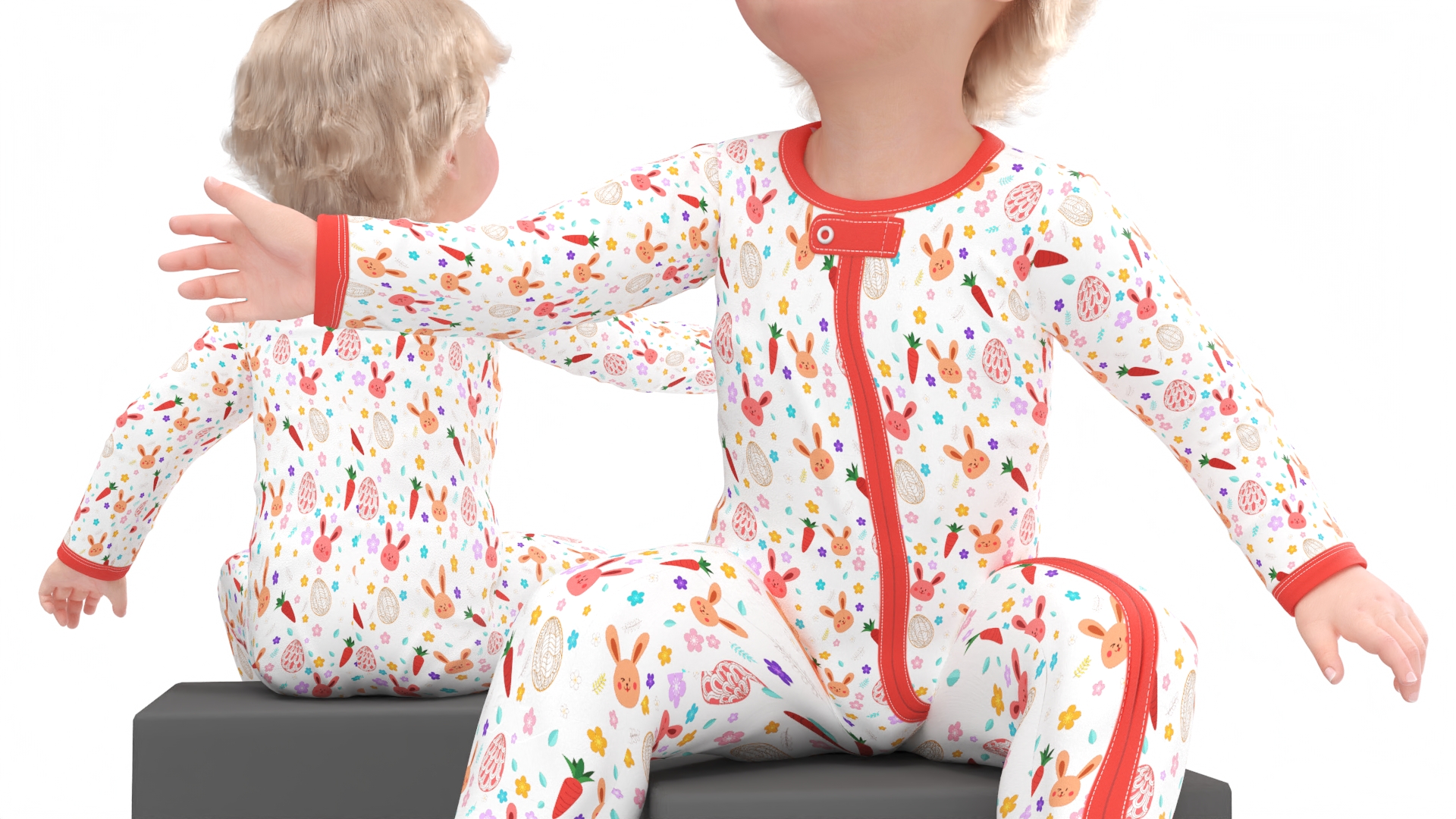 3D Baby Girl Wearing Full Bodysuit Sitting Fur model