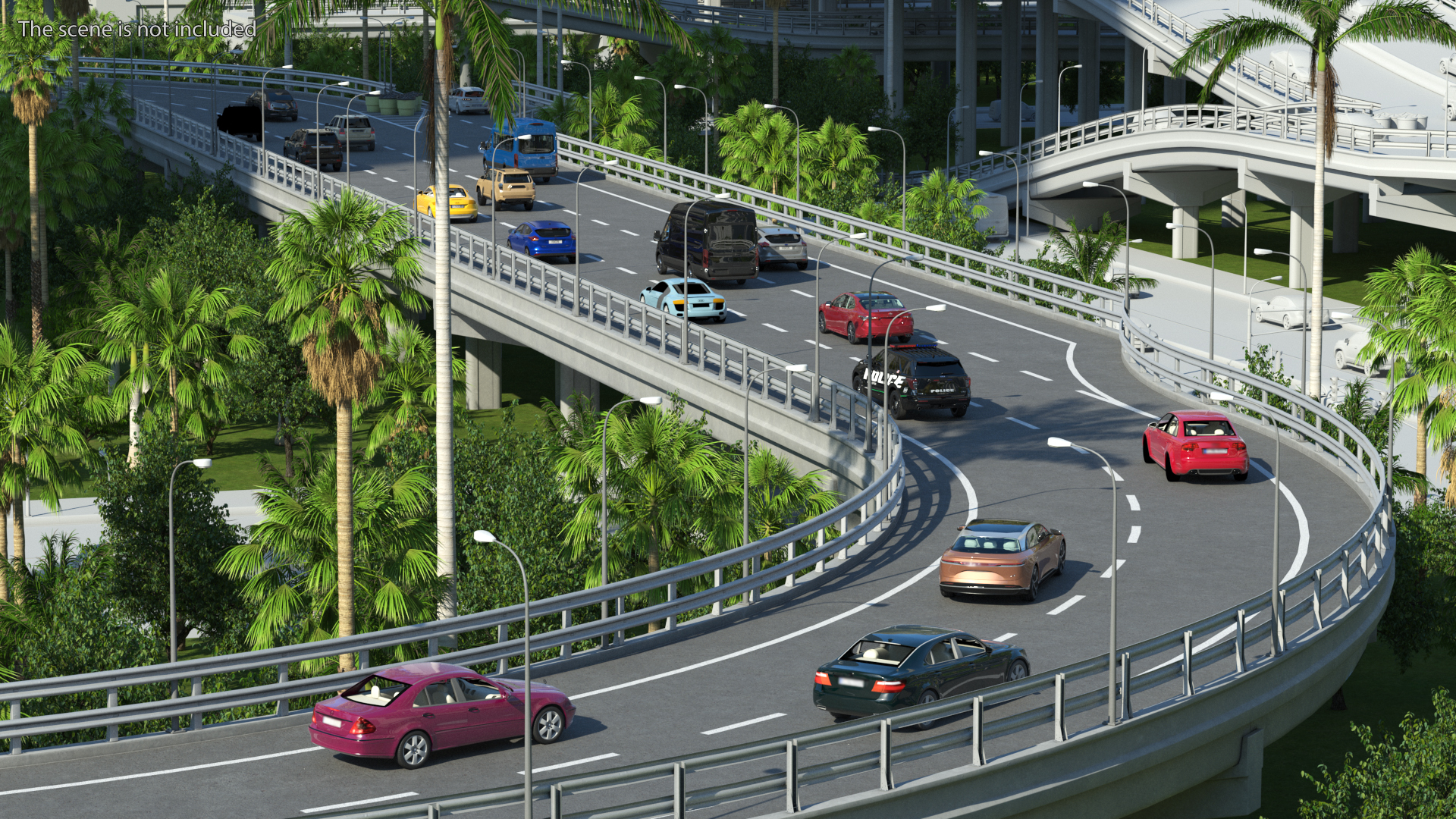 Connectable Highway Road Elements Entrance Curved 3D model