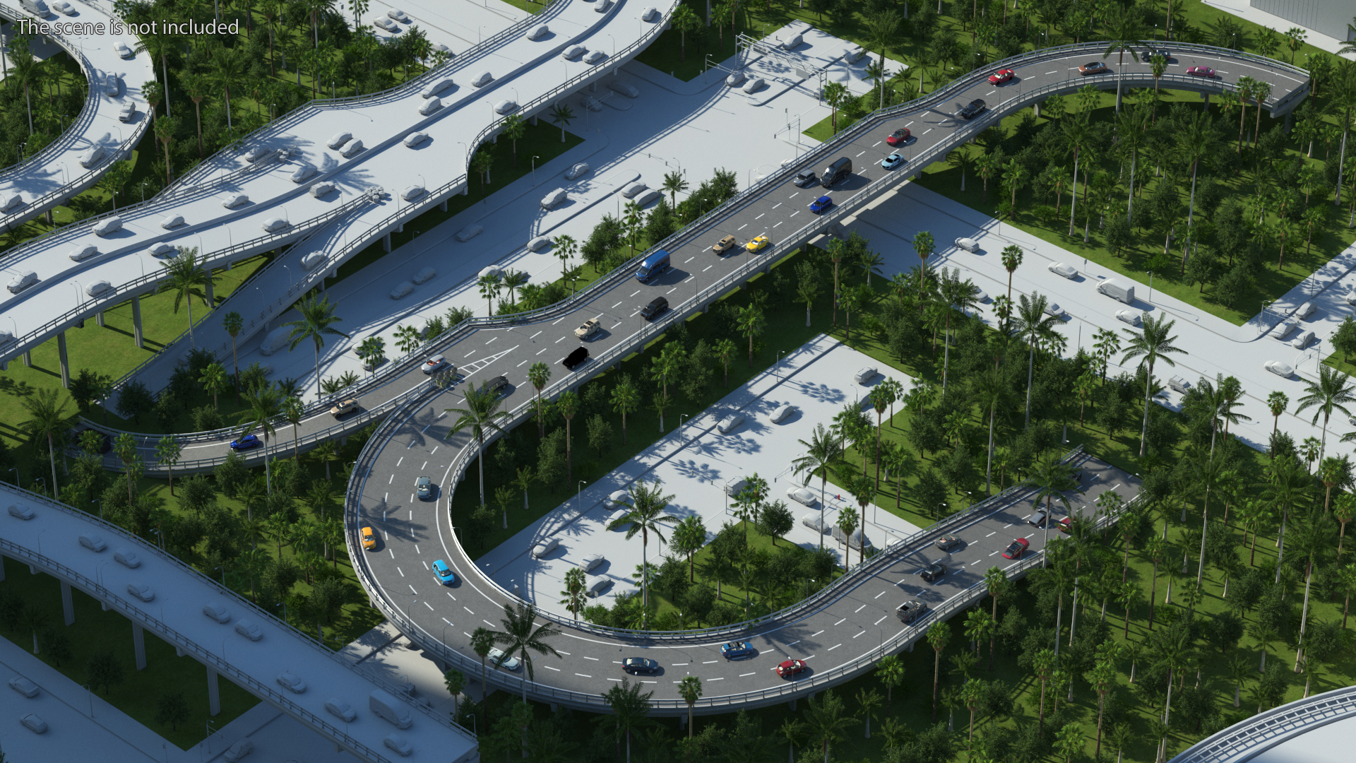 Connectable Highway Road Elements Entrance Curved 3D model