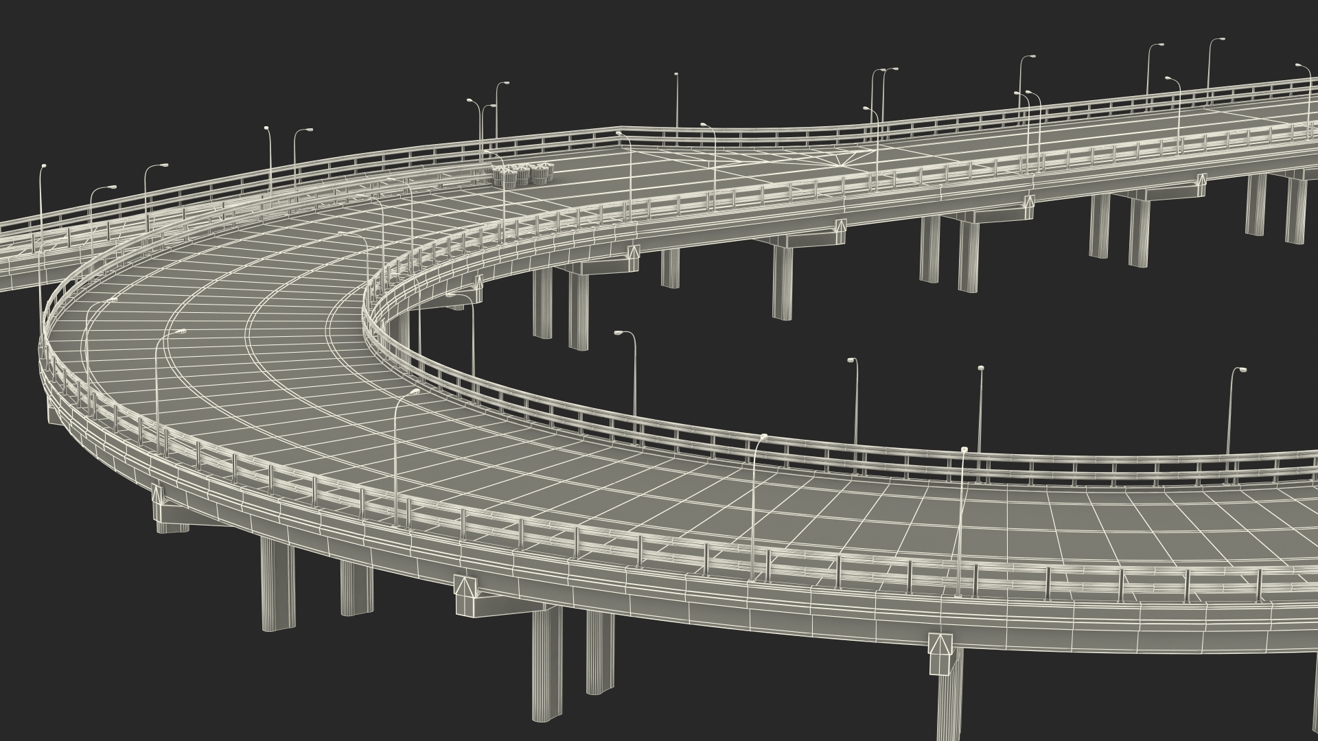 Connectable Highway Road Elements Entrance Curved 3D model
