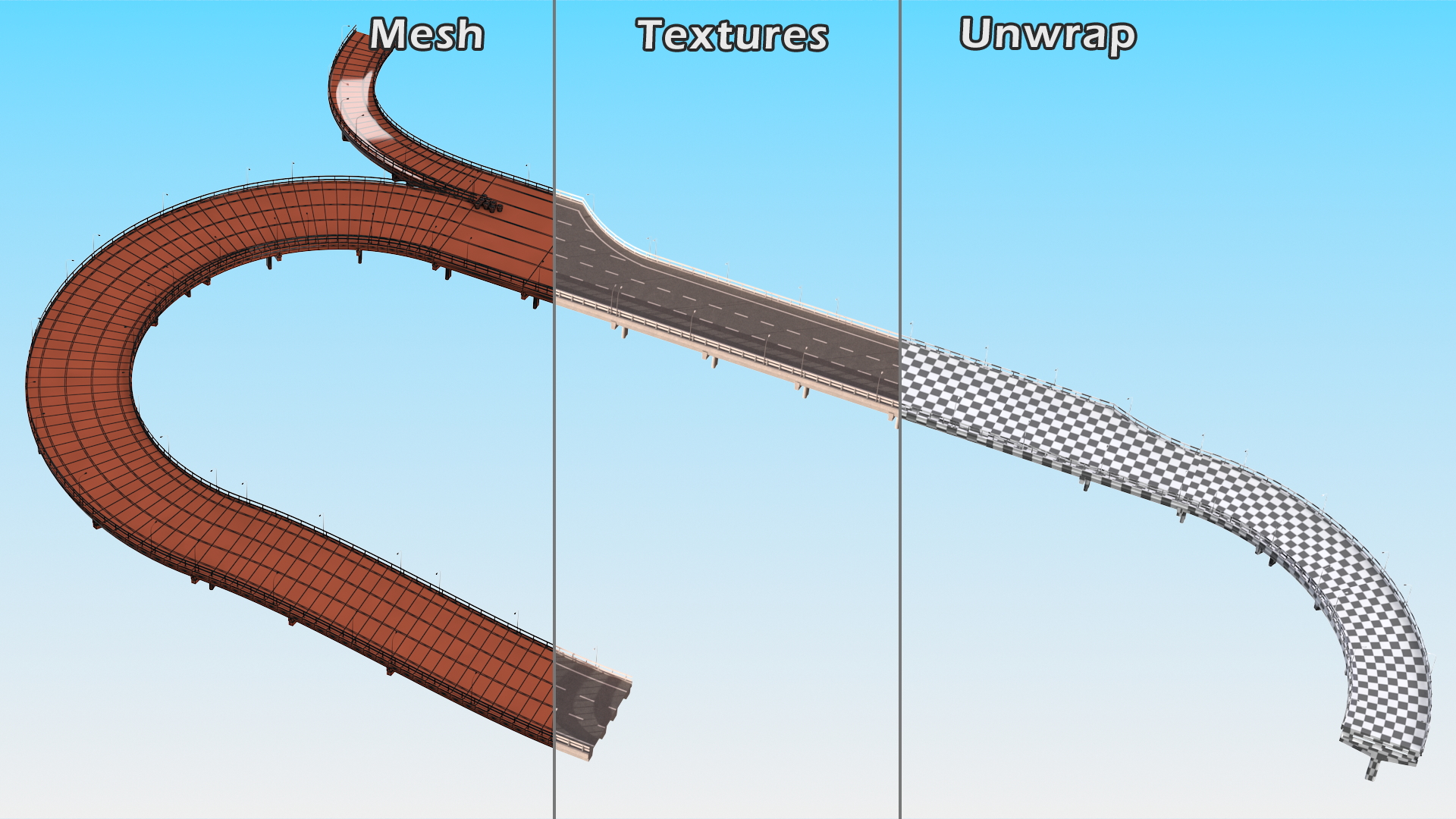 Connectable Highway Road Elements Entrance Curved 3D model