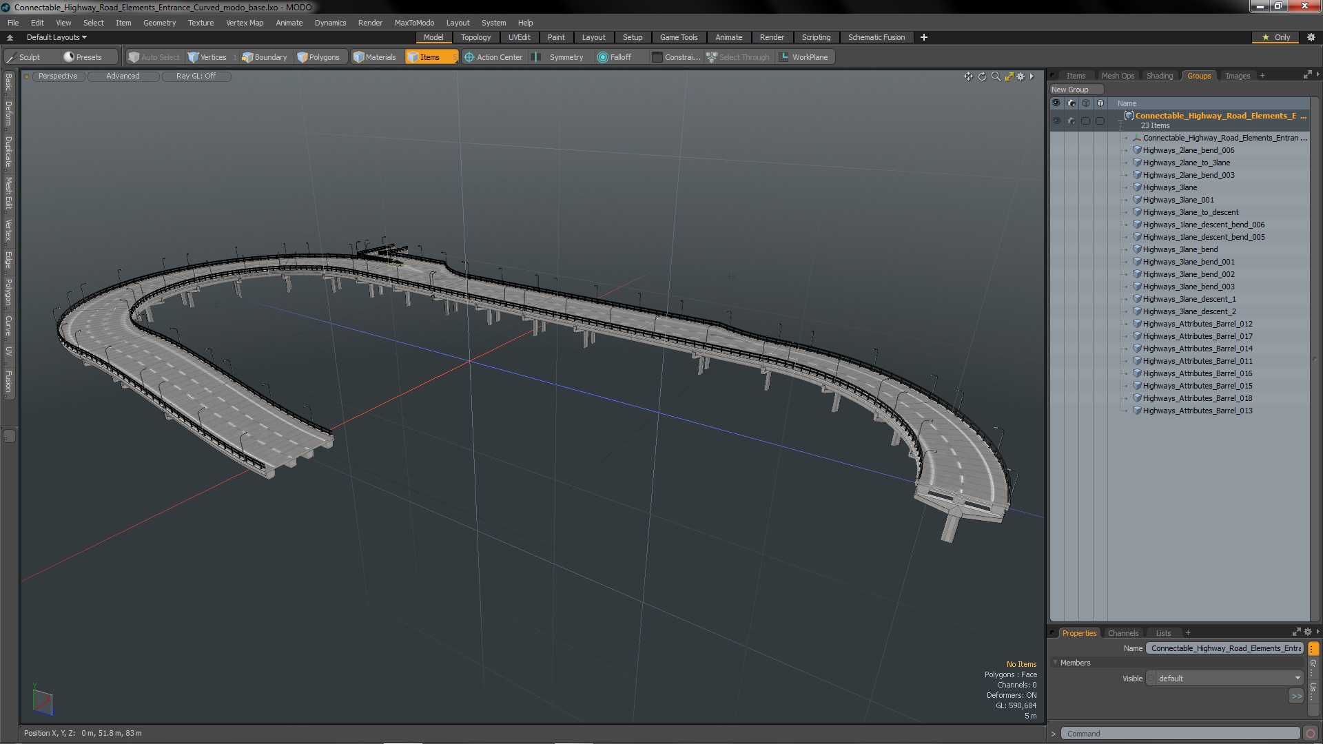 Connectable Highway Road Elements Entrance Curved 3D model