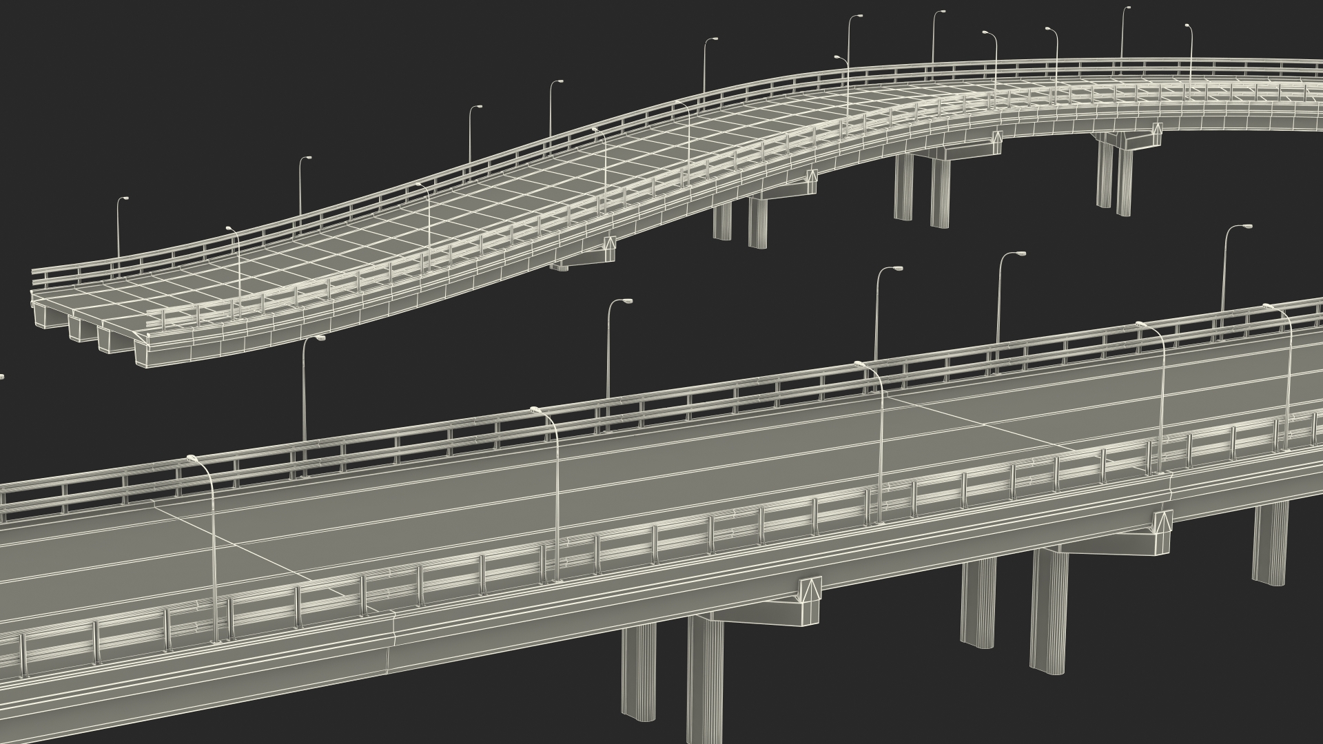 Connectable Highway Road Elements Entrance Curved 3D model