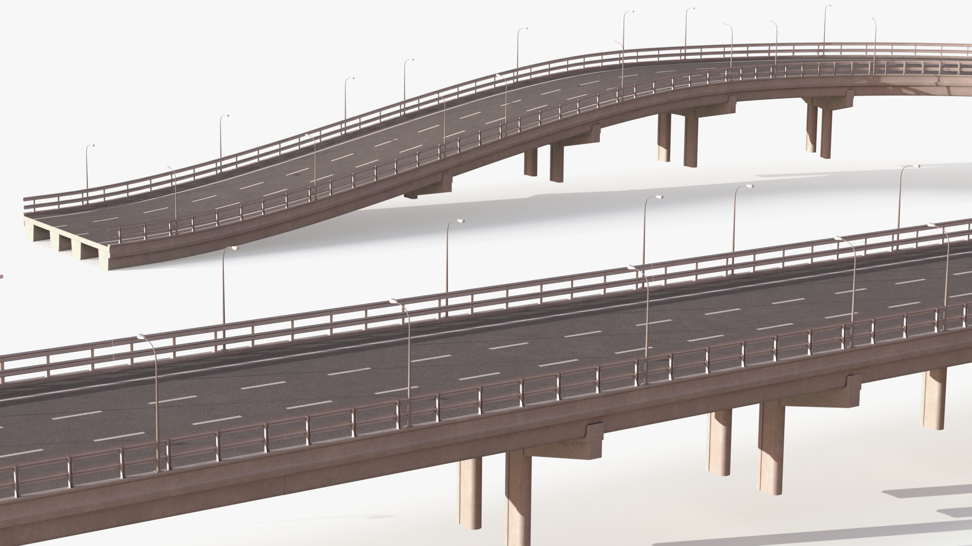 Connectable Highway Road Elements Entrance Curved 3D model