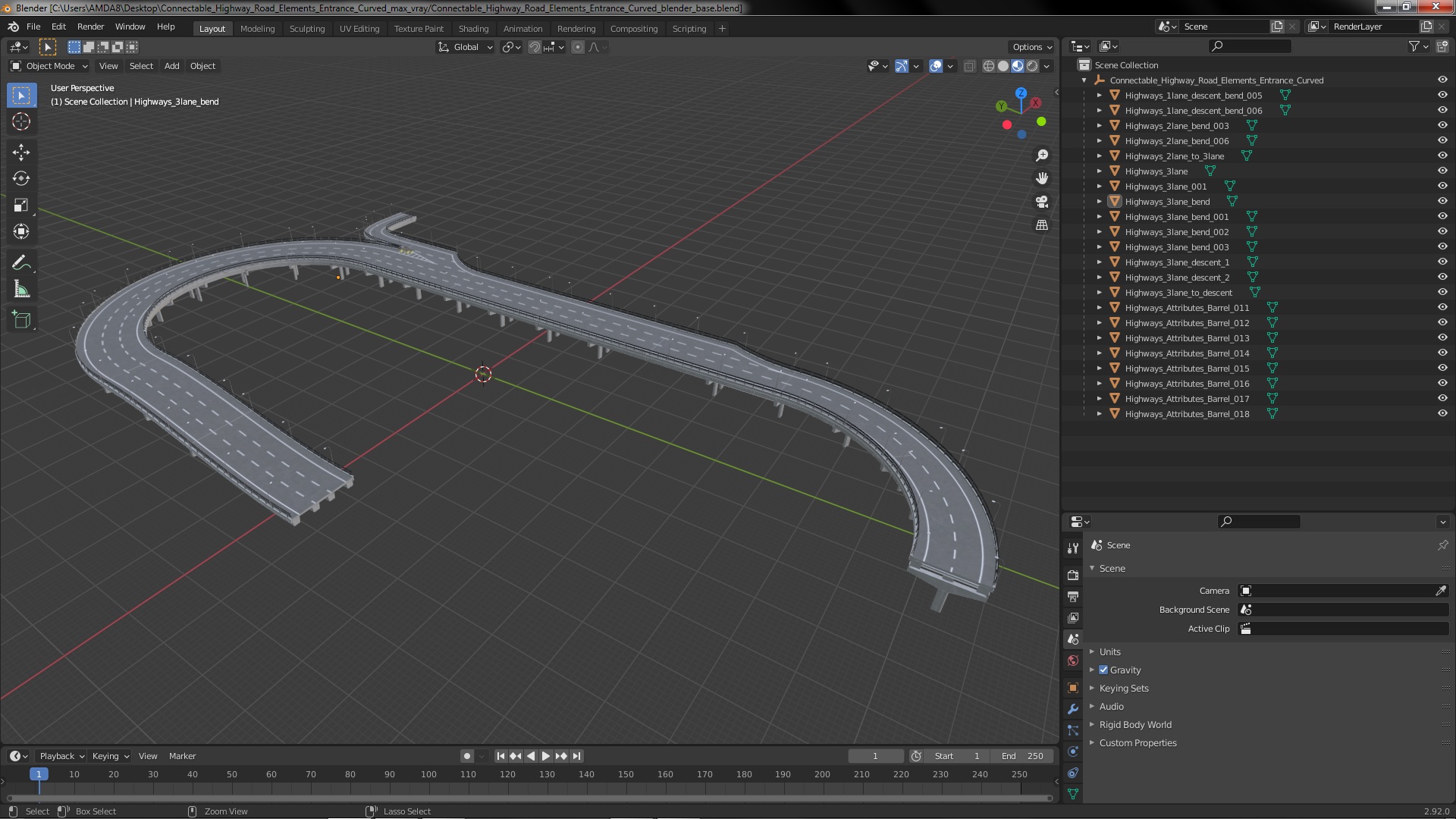 Connectable Highway Road Elements Entrance Curved 3D model