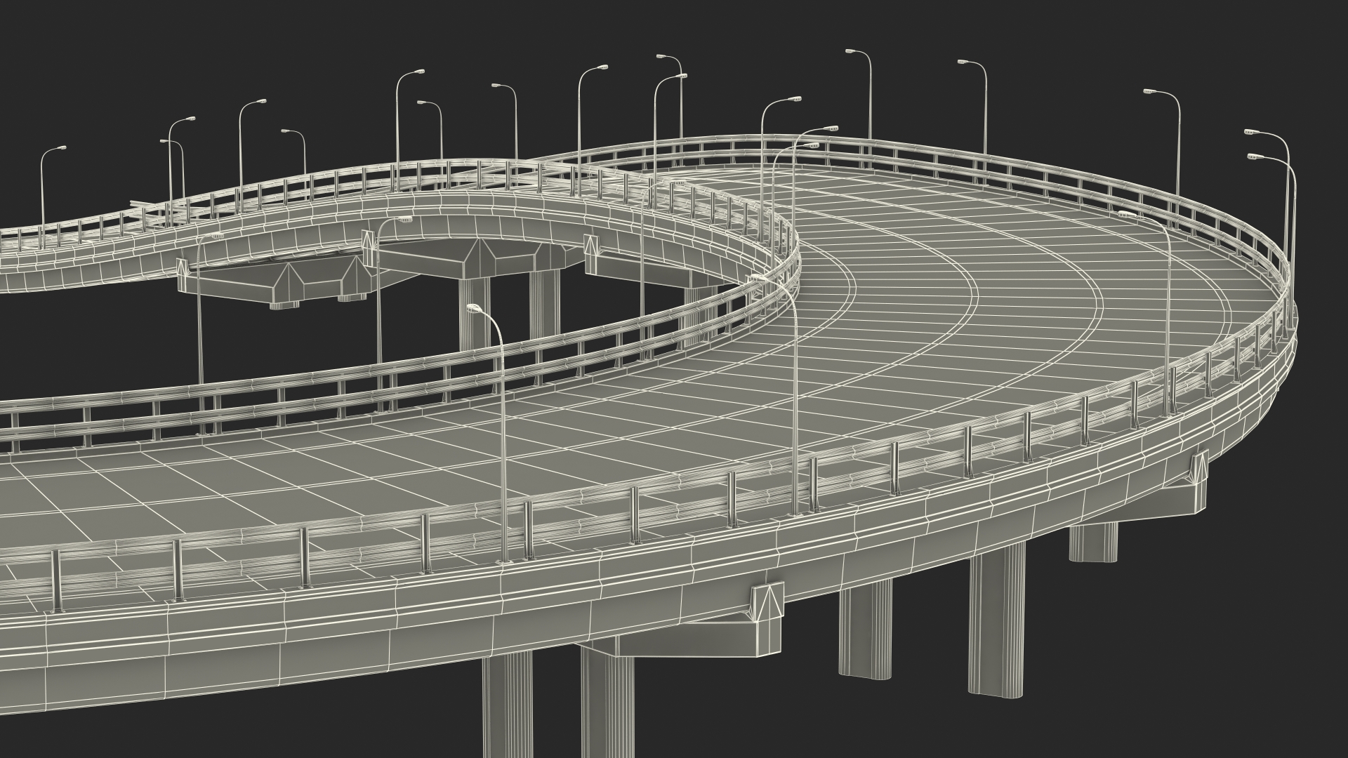Connectable Highway Road Elements Entrance Curved 3D model