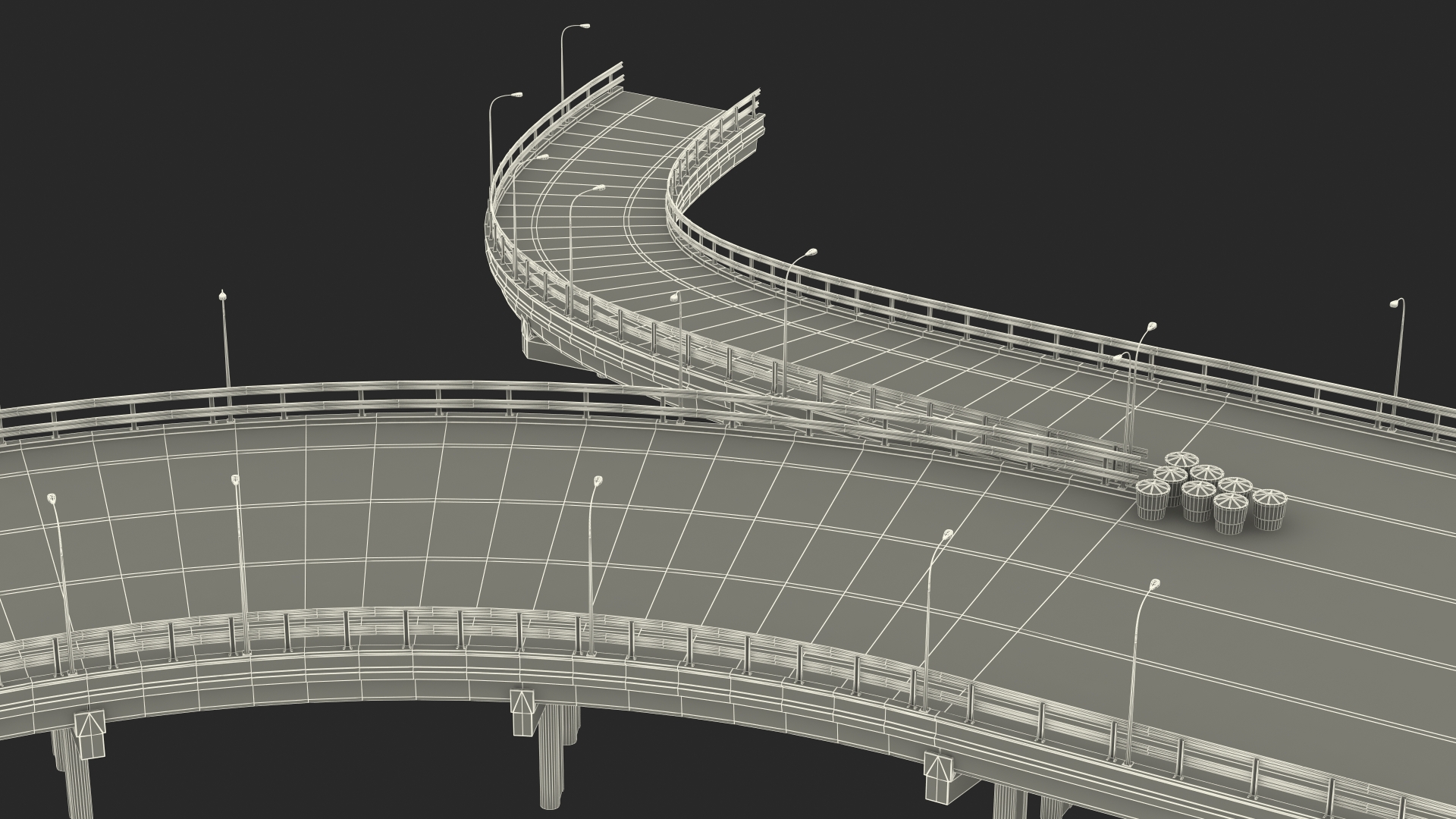 Connectable Highway Road Elements Entrance Curved 3D model