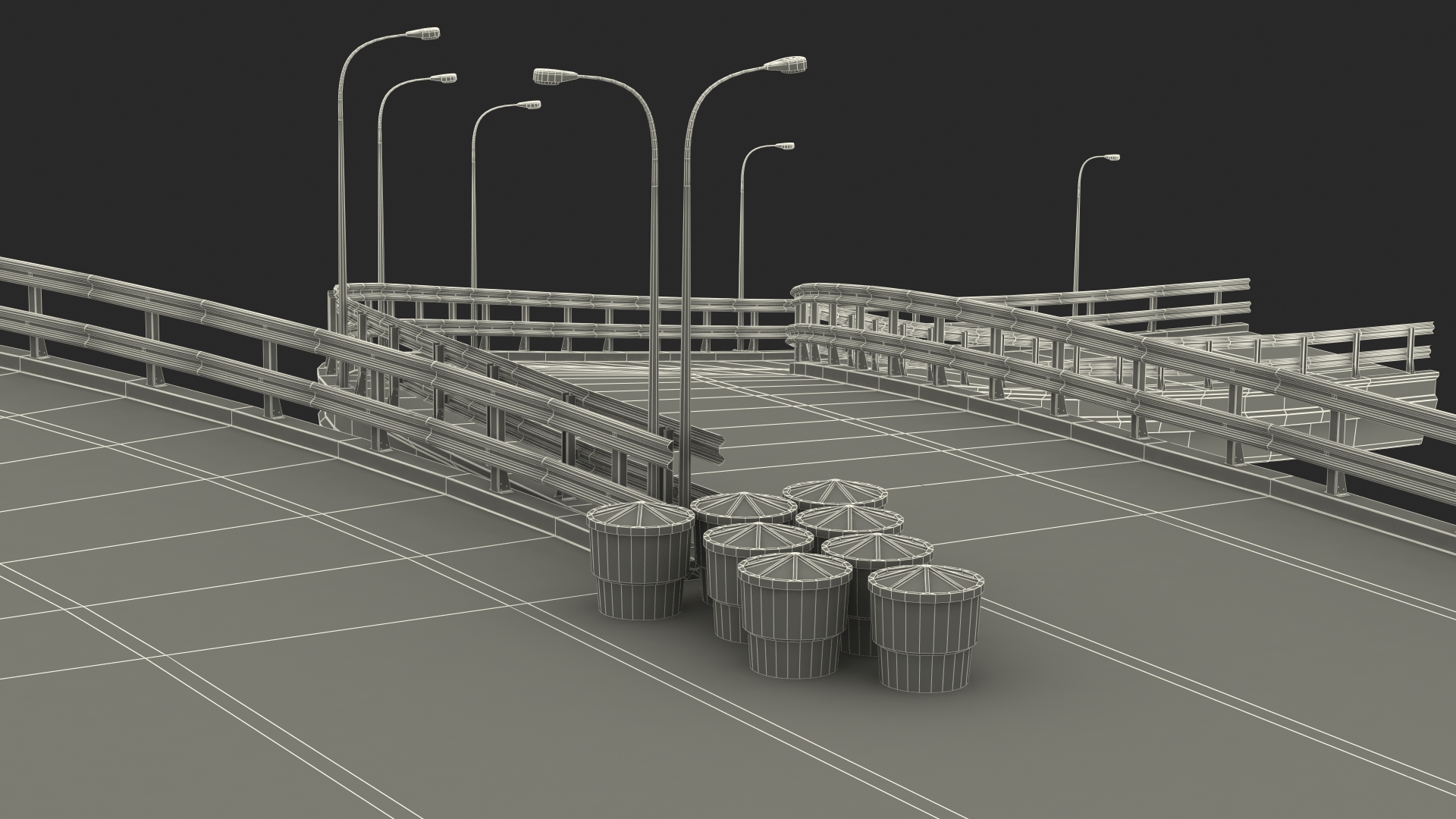 Connectable Highway Road Elements Entrance Curved 3D model