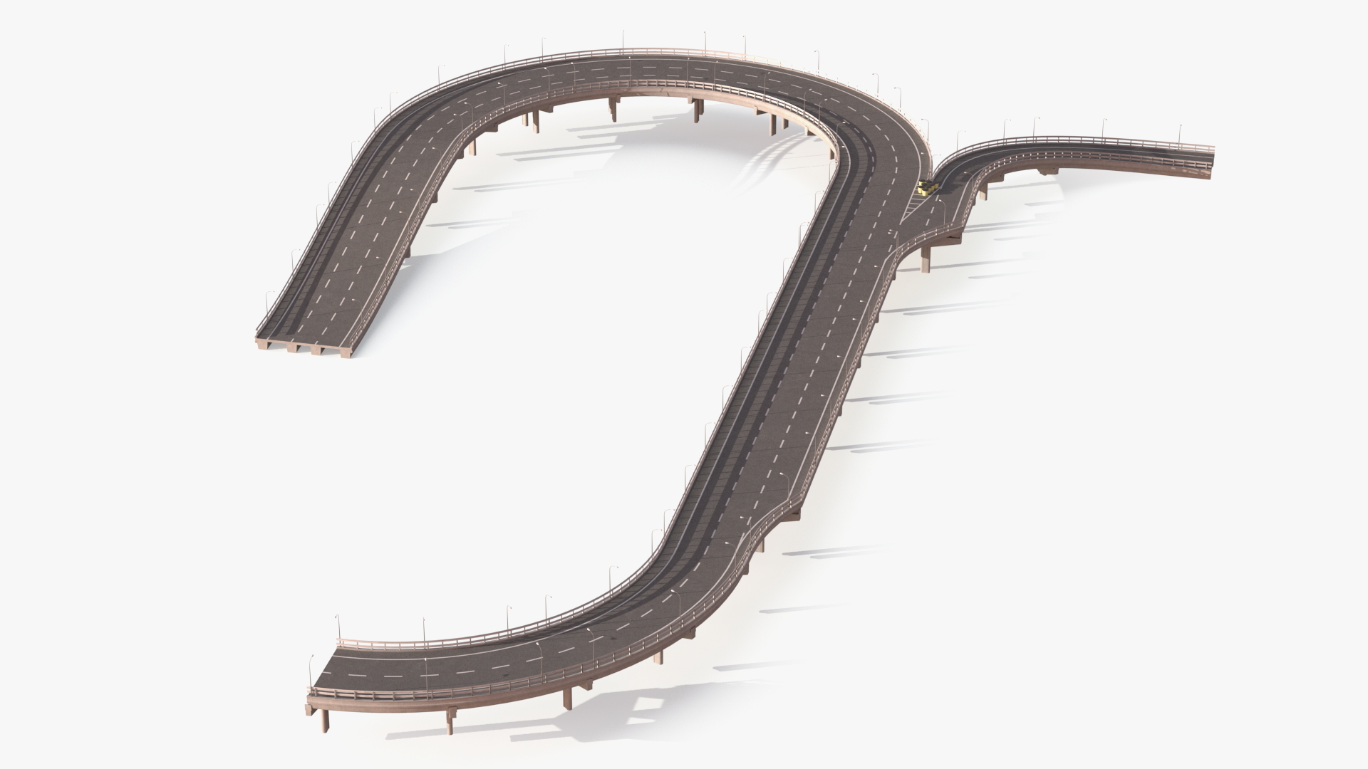 Connectable Highway Road Elements Entrance Curved 3D model