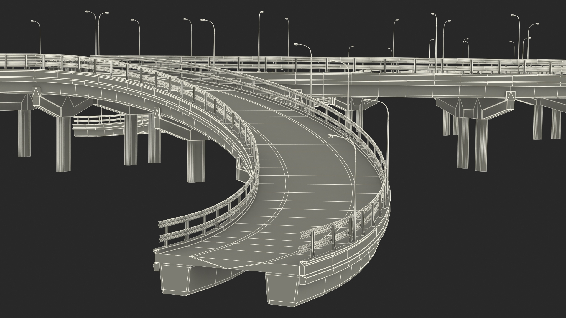 Connectable Highway Road Elements Entrance Curved 3D model