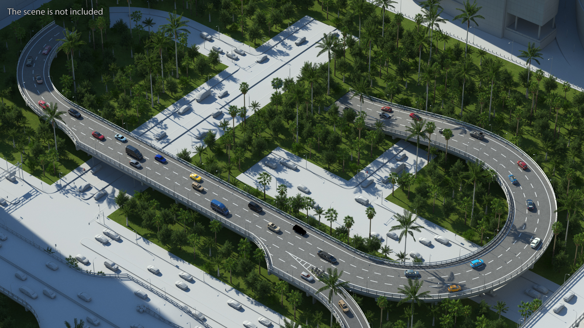 Connectable Highway Road Elements Entrance Curved 3D model