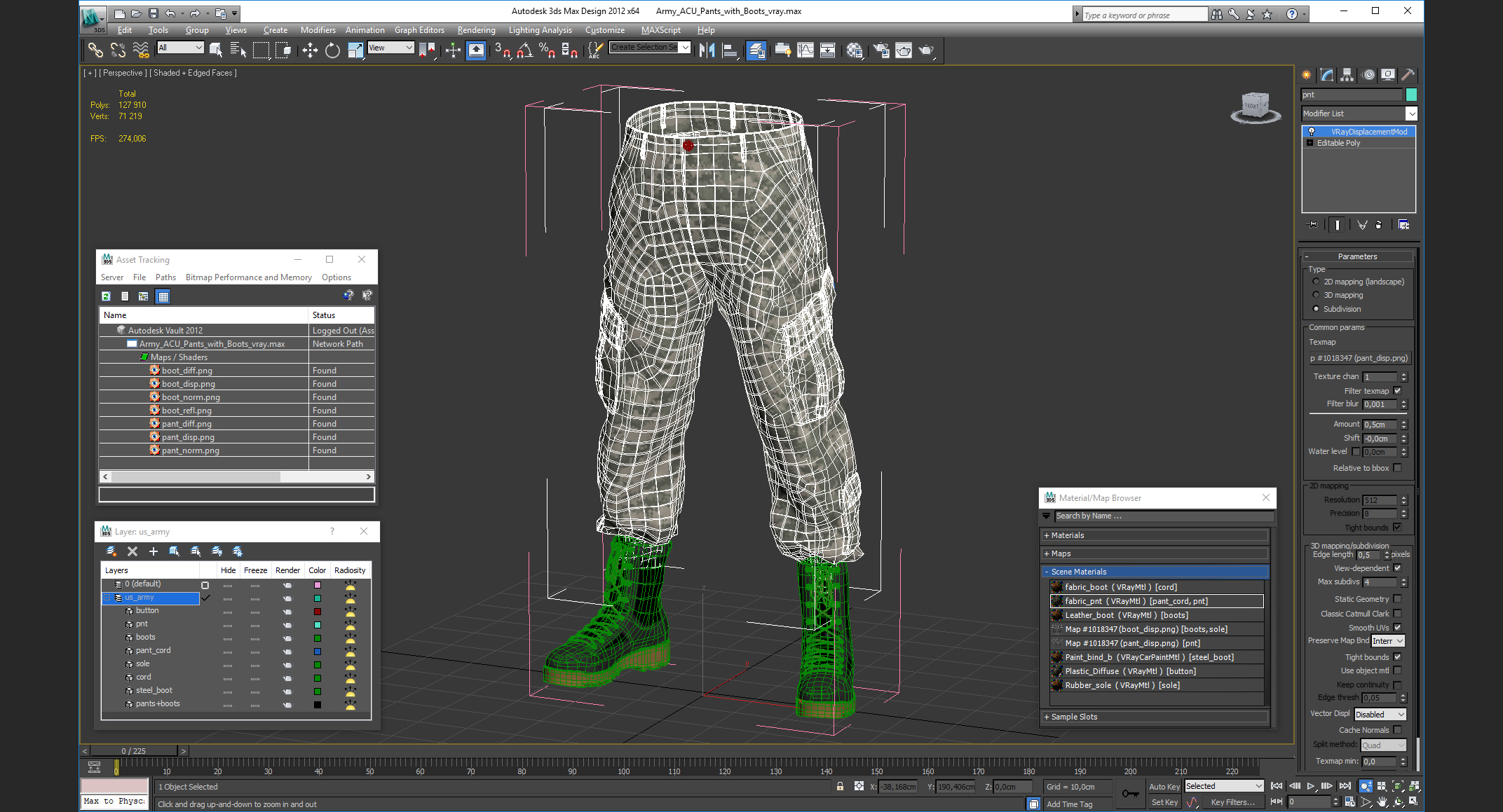 3D model Army ACU Pants with Boots