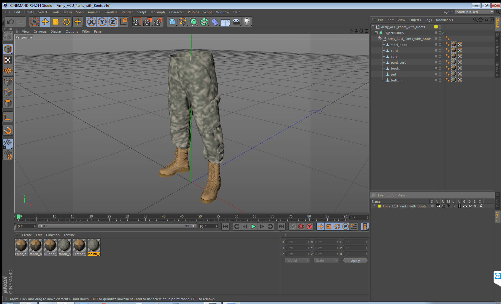 3D model Army ACU Pants with Boots