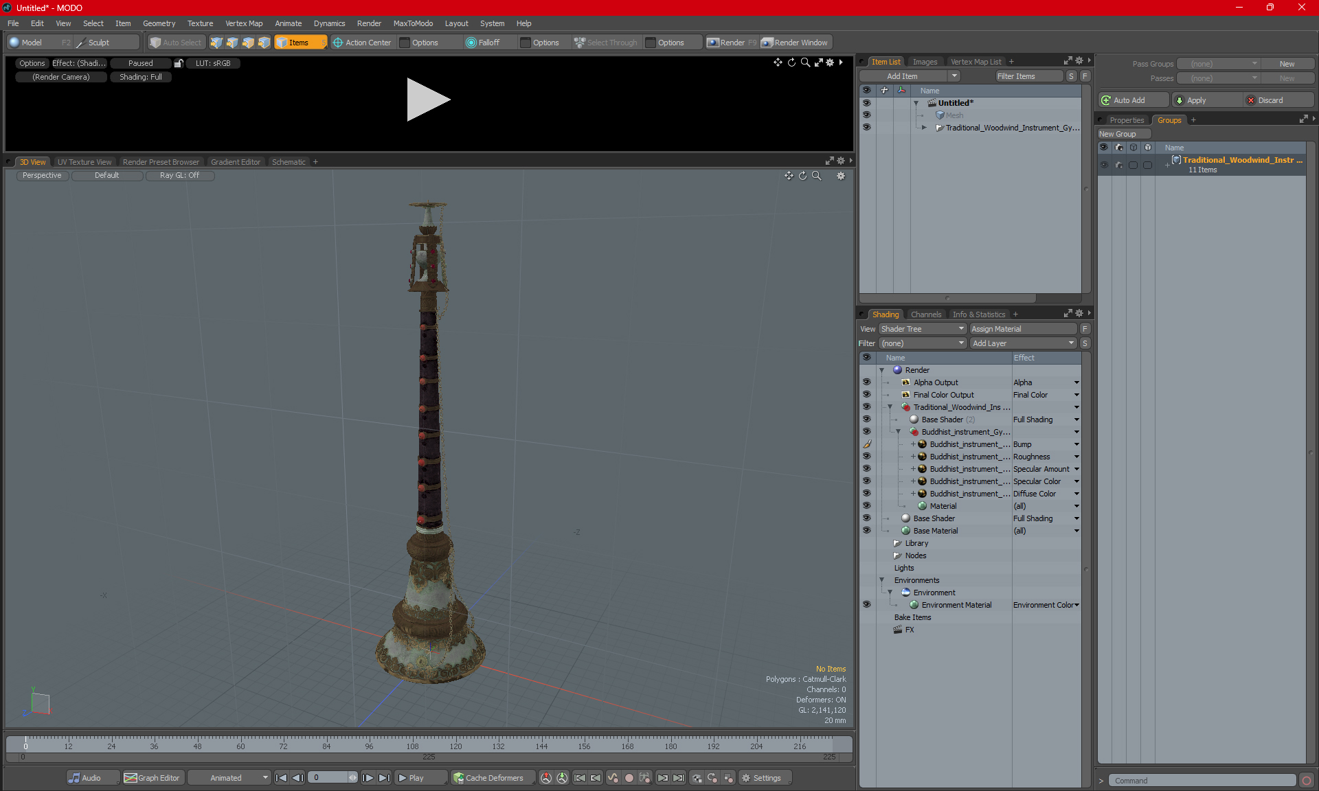 3D Traditional Woodwind Instrument Gyaling Old model