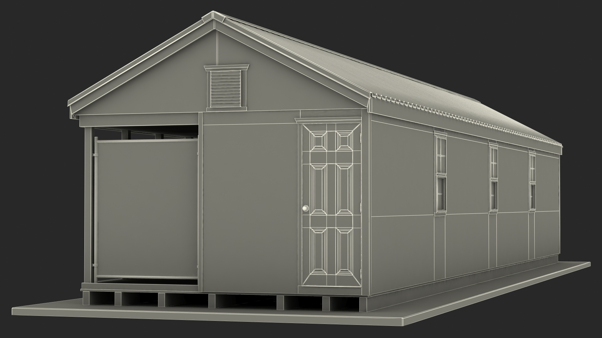 3D Commercial Dog Kennel 12-box Blue Roof model