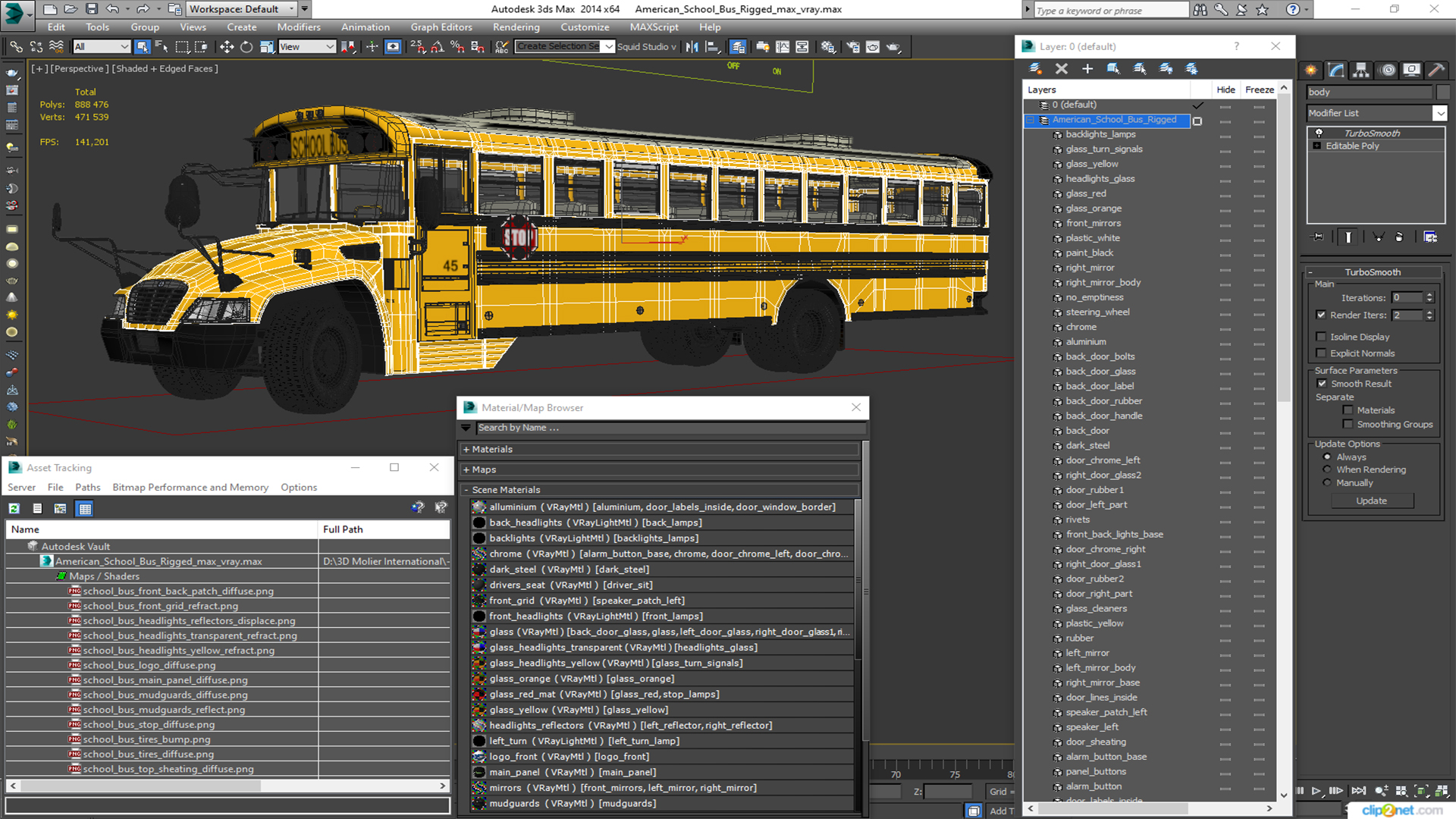 3D model American School Bus Rigged for Cinema 4D
